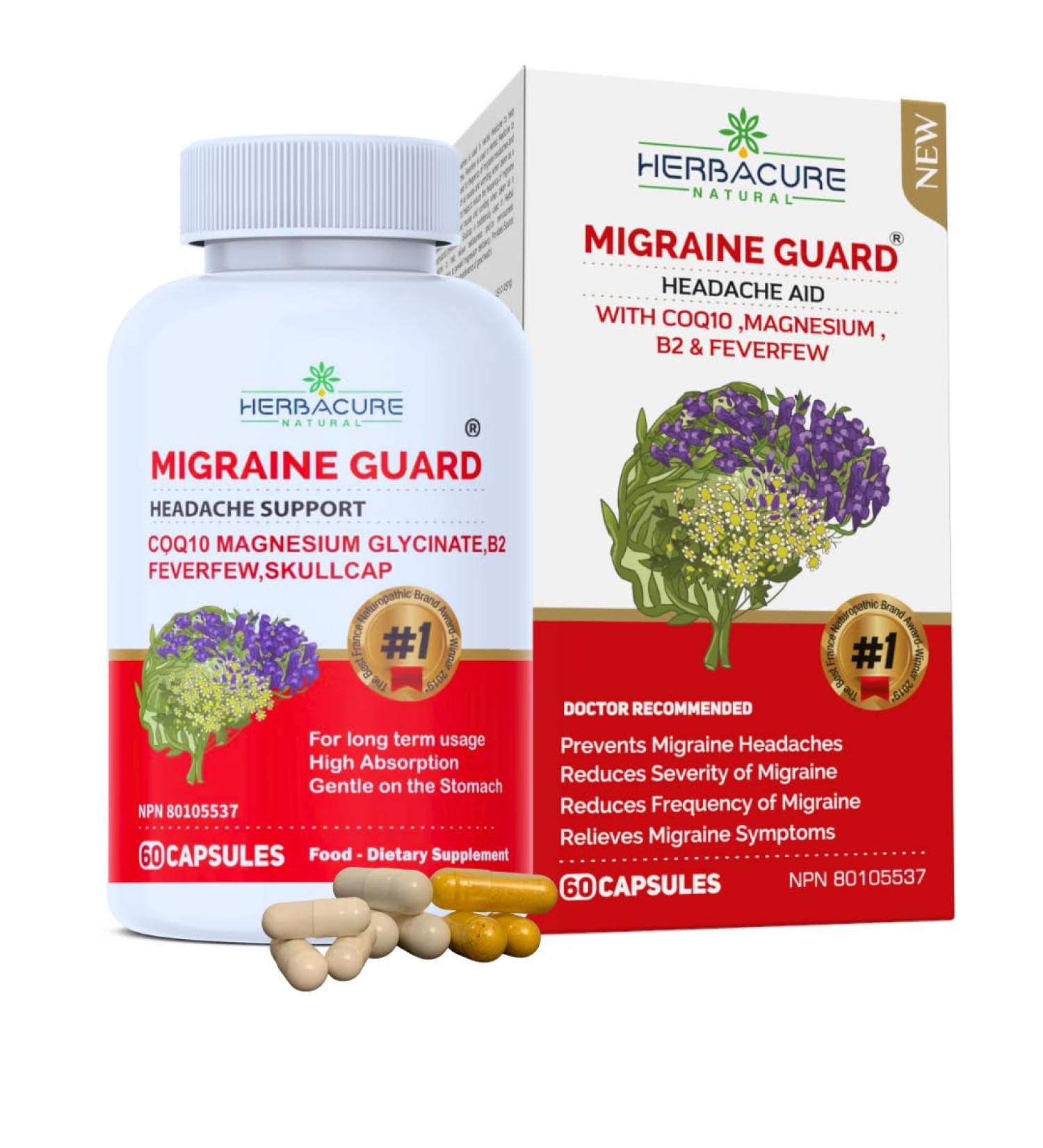 MIGRAINE Guard 2022: Clinically Proven COQ10, VIT B2, Feverfew, Magnesium GLYCINATE & Skullcap | NEW 2022 Migraine Relief - Buy Online on GoSupps.com