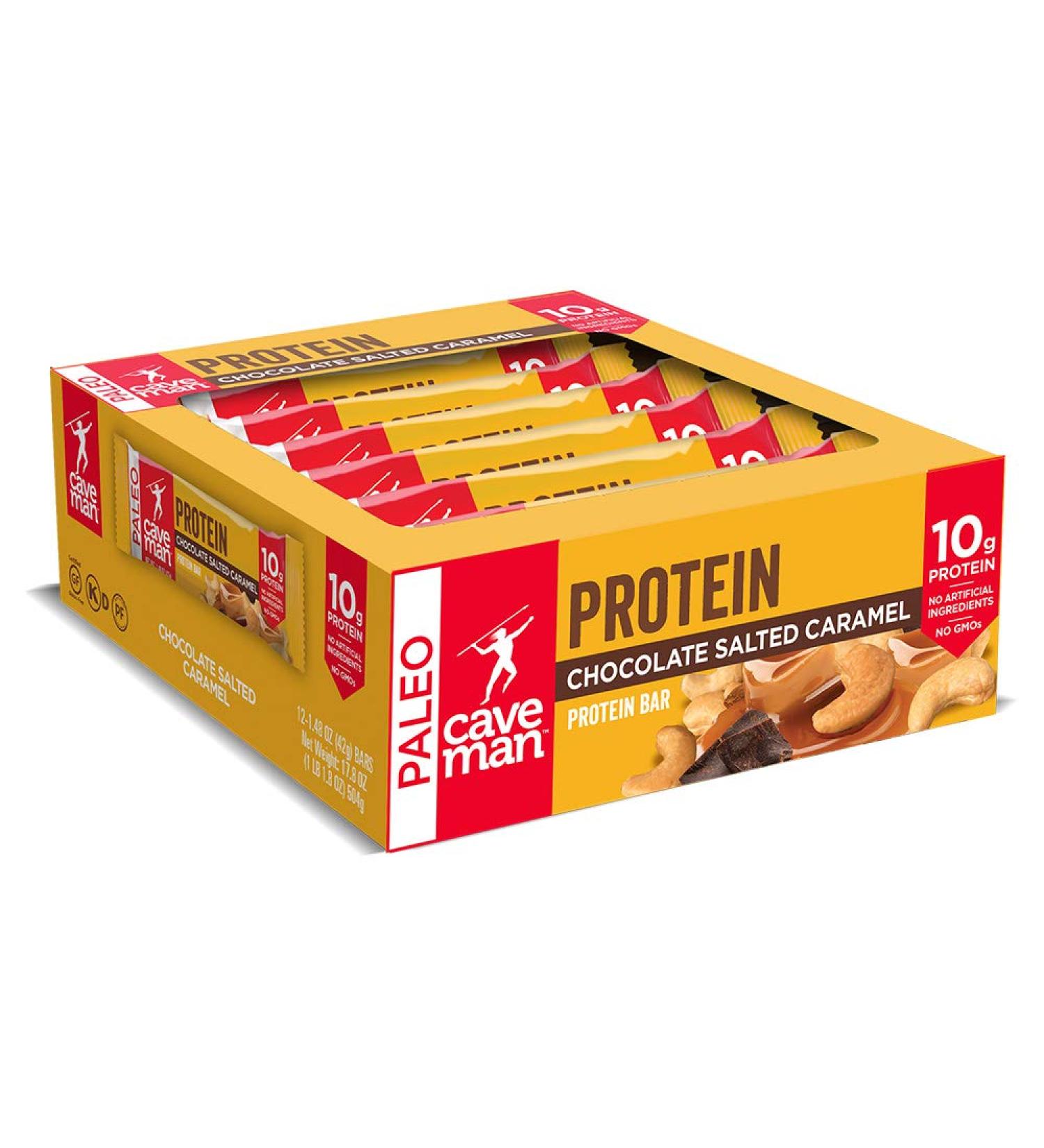 Caveman Foods Protein Bars - Chocolate Salted Caramel (12 Bars, 1.52 oz Each) - Buy Online on GoSupps.com
