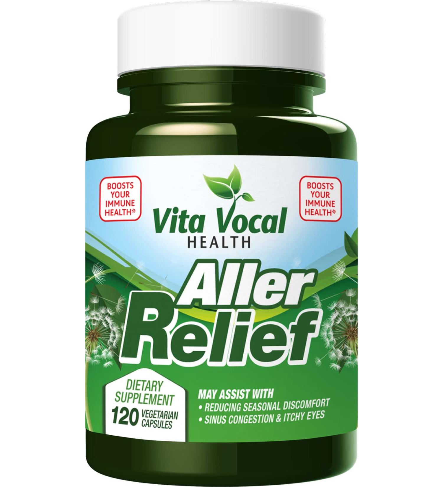 Vitavocal Aller Relief - Fast Acting Allergy Relief Supplement - Sinus and Nasal Discomfort - Naturally Boost Immune System - with Quercetin Bromelain Nettle Leaf - 120 Vcaps