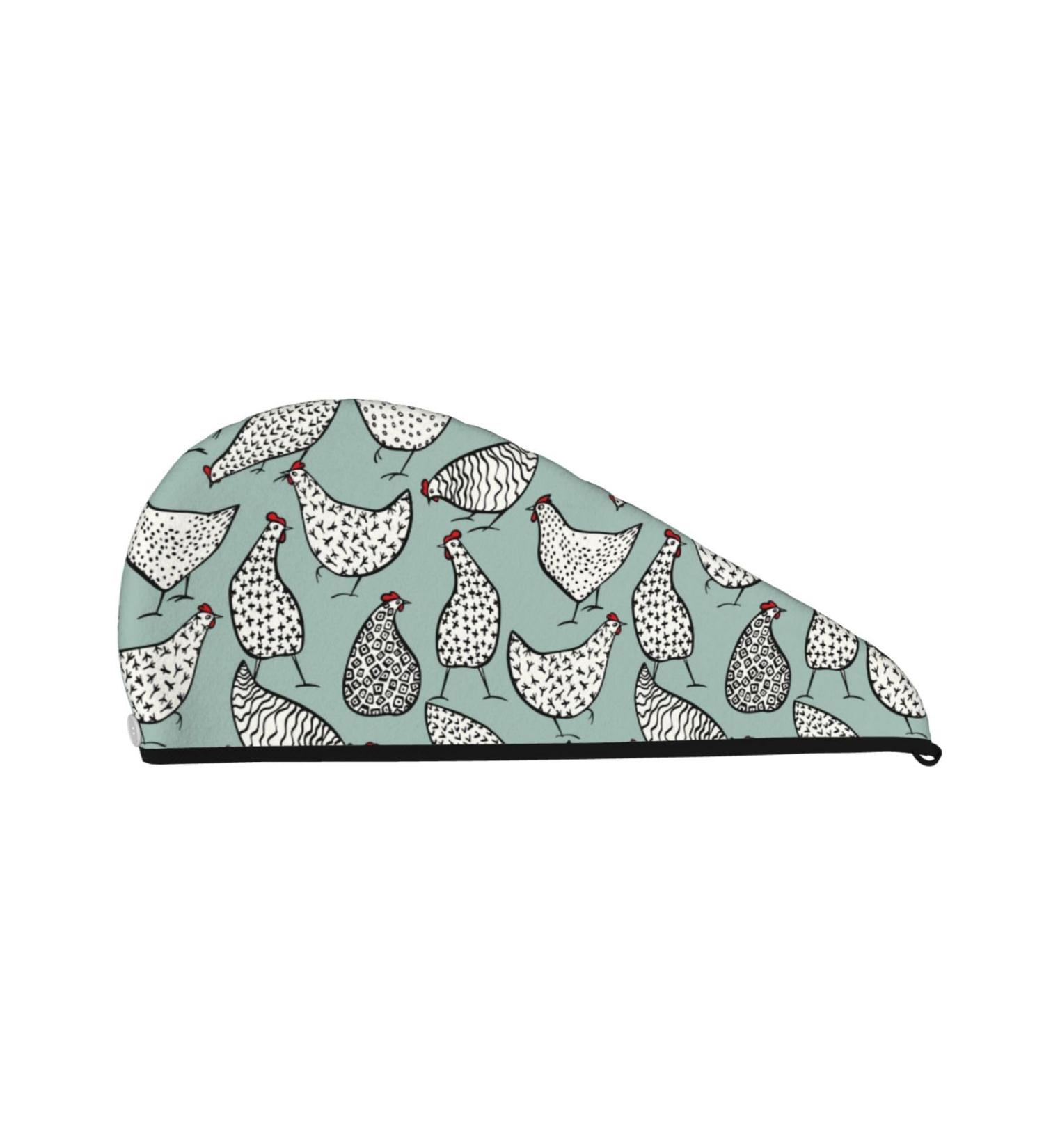 Hair Towel Wrap & Turban - Quick Drying Hair Towel with Button | Hand Drawn Chickens Design - Buy Online on GoSupps.com