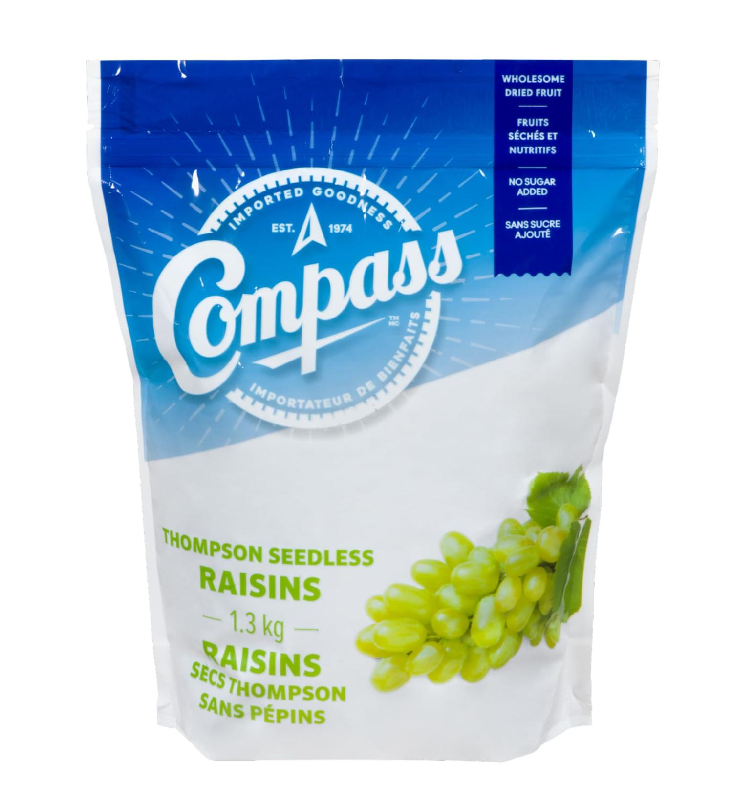 Compass Seedless Thompson Raisins Kosher Certified 1 300 Grams - Sweet and Healthy Snacking Delight - Buy Online on GoSupps.com