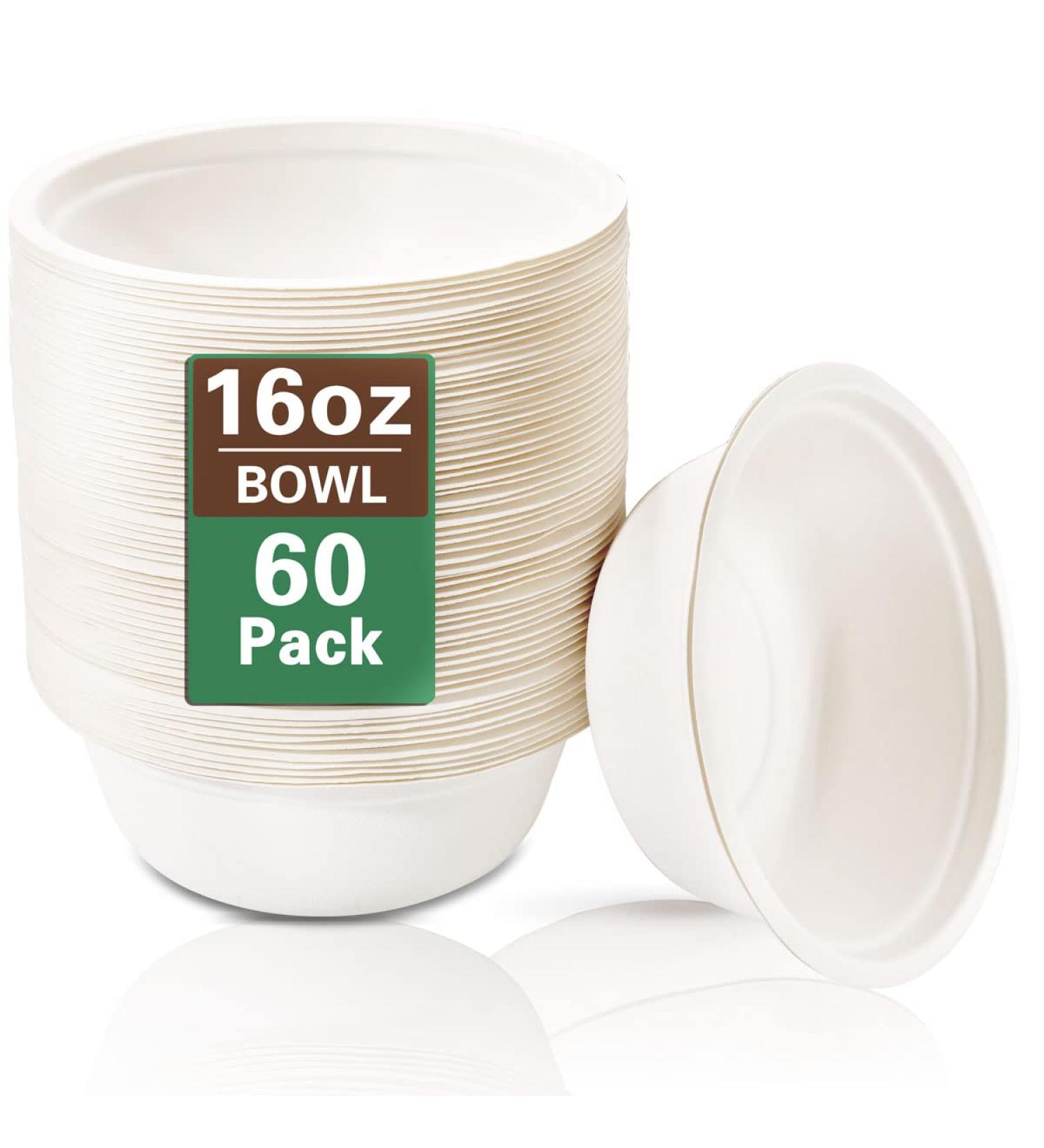 I00000 100% 16oz Compostable Small Paper Bowls 60 Pack - Eco-Friendly Microwavable Disposable Bowls | Compostable Bagasse Bowls for Salad & Dessert - Buy Online on GoSupps.com