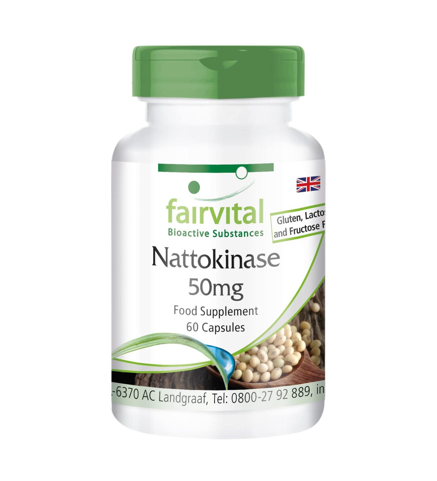 Fairvital Nattokinase 50mg Capsules - Vegan High Dosage - 60 Capsules | 2000 FU - 2 Capsules Daily - Buy Online on GoSupps.com