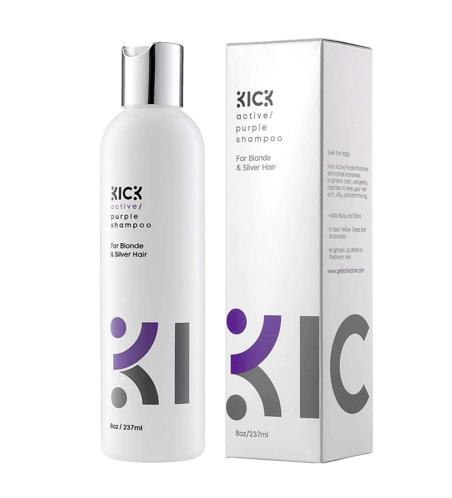 Kick Purple Shampoo for Blonde & Grey Hair - 8oz | Award-Winning Toning Formula to Neutralize Brassiness & Enhance Blonde Tones - Buy Online on GoSupps.com