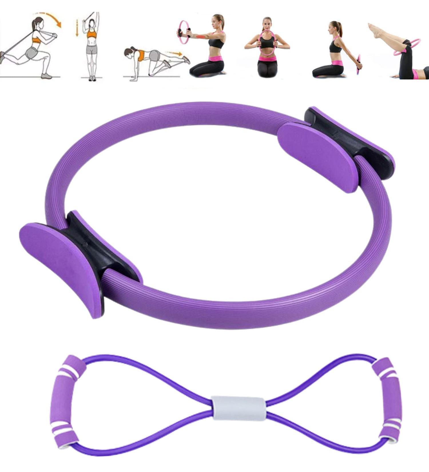 Shop Crazy Bean Fitness Resistance Ring - Double Handle Pilates Yoga Ring with Exercises - Padded Violet - Buy Online on GoSupps.com