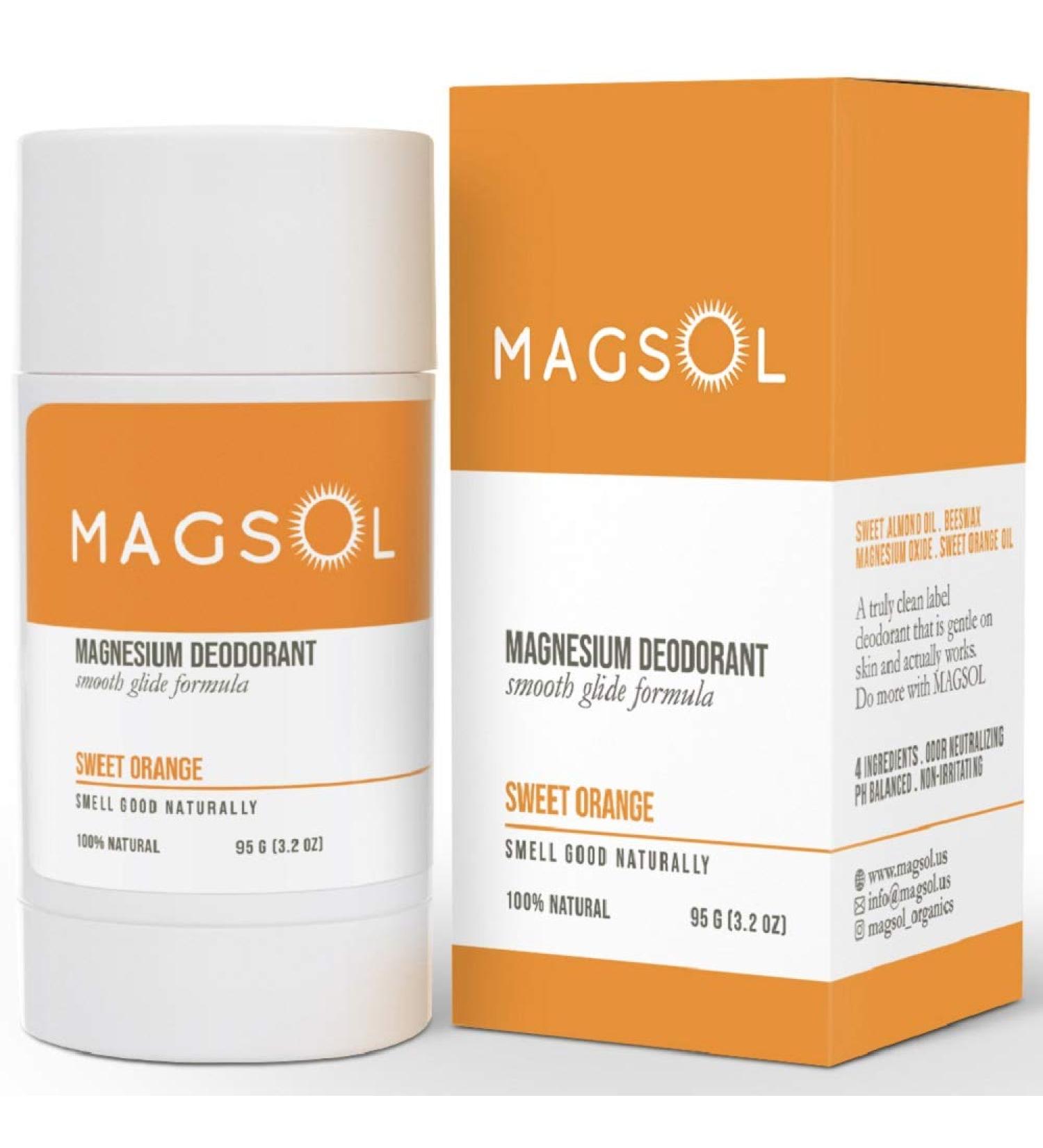 Magsol Magnesium Deodorant - Sweet Orange Scent | 2.8 oz (80 g) - Natural & Long-lasting - Buy Online on GoSupps.com