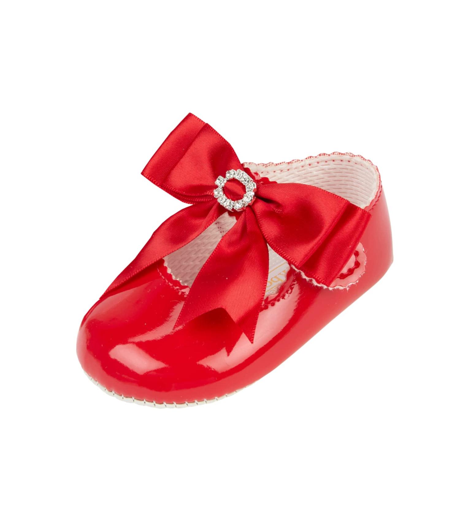 Baypods Baby Girls Red Patent Pre Walker Shoes with Diamante Bow | Soft Soled Faux Leather | Made in England | Size 2 UK - Buy Online on GoSupps.com