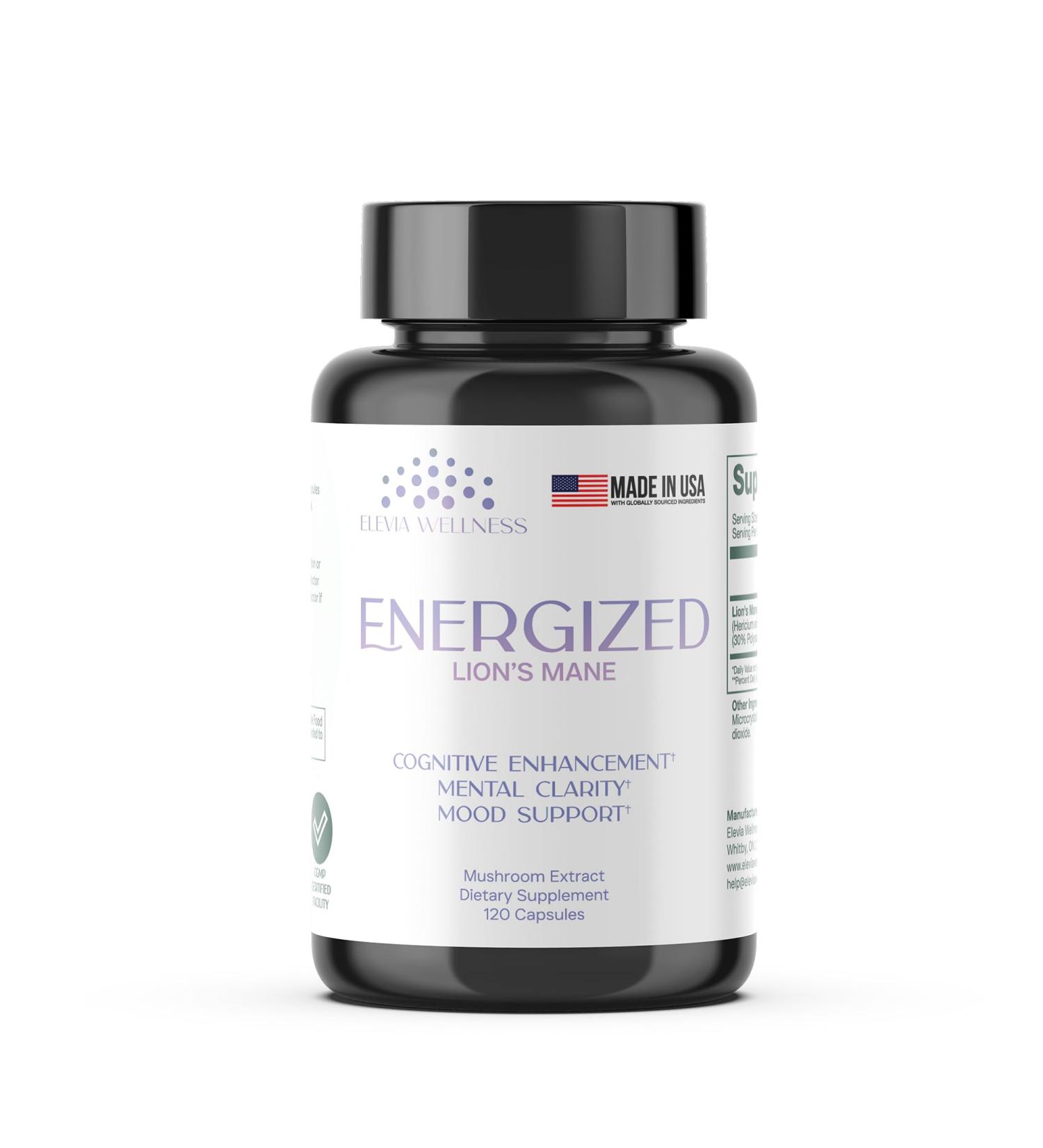 Elevia Wellness Energized Lion s Mane Brain Supplement | High-Potency 600 mg Lion s Mane Mushroom Extract | Mental Clarity Focus Memory & Cognitive Performance Support | 120 Capsules - Buy Online on GoSupps.com