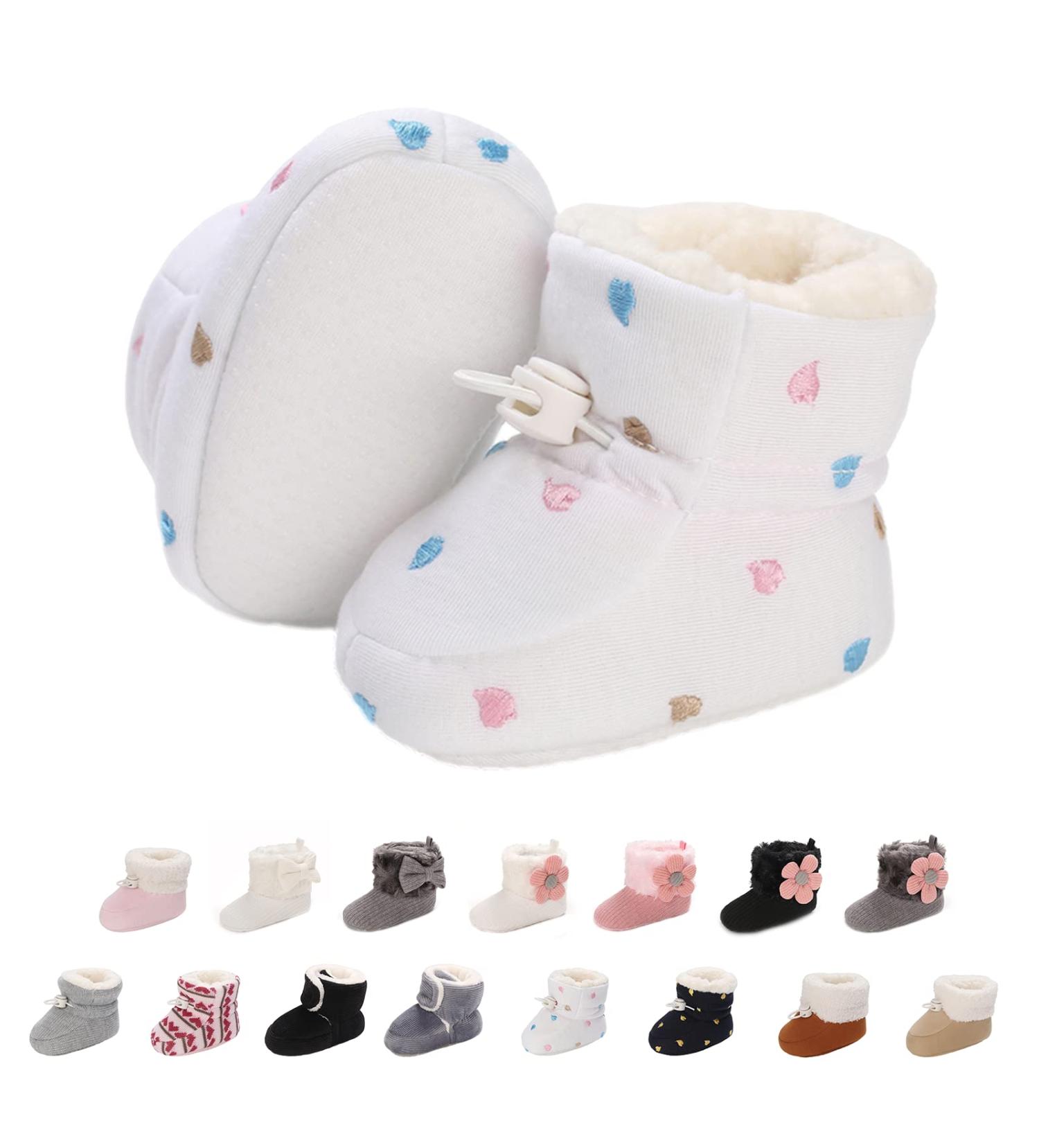 Baby Winter Warm Fleece Booties | Non-Slip Soft Sole Sock Shoes for Girls Boys | Adjustable Crawling Prewalker Boots | 0-18 Months (12-18 Months) - B White - Buy Online on GoSupps.com