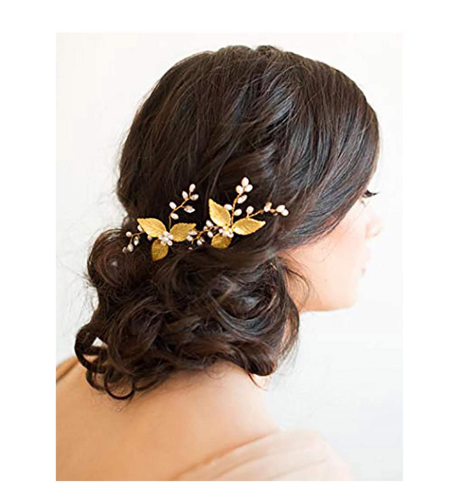 Flayem Bridal Wedding Hairpins - Gold Pearl Flower Headpiece | Bridal Accessories for Bridesmaids & Girls (Set of 3) - Buy Online on GoSupps.com