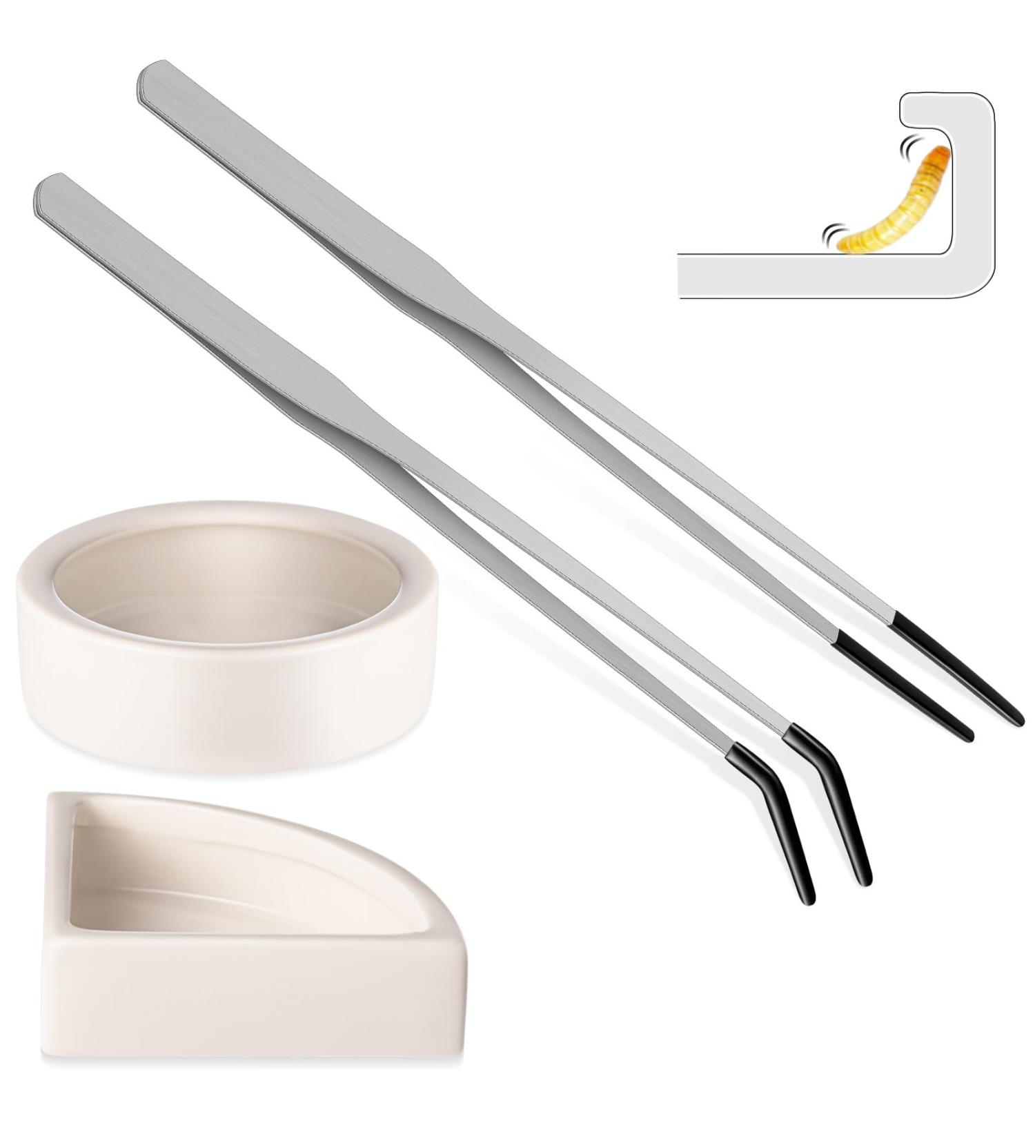 Ziliny 2 Pcs Reptile Feeding Tongs Stainless Steel Long Handle Tweezers Straight and Bent Rubber Tipped Tweezers with 2 Pcs Reptile Food Dish Bowl Terrarium Feeder Tools for Gecko Snake (10'' 10.5'') - Buy Online on GoSupps.com