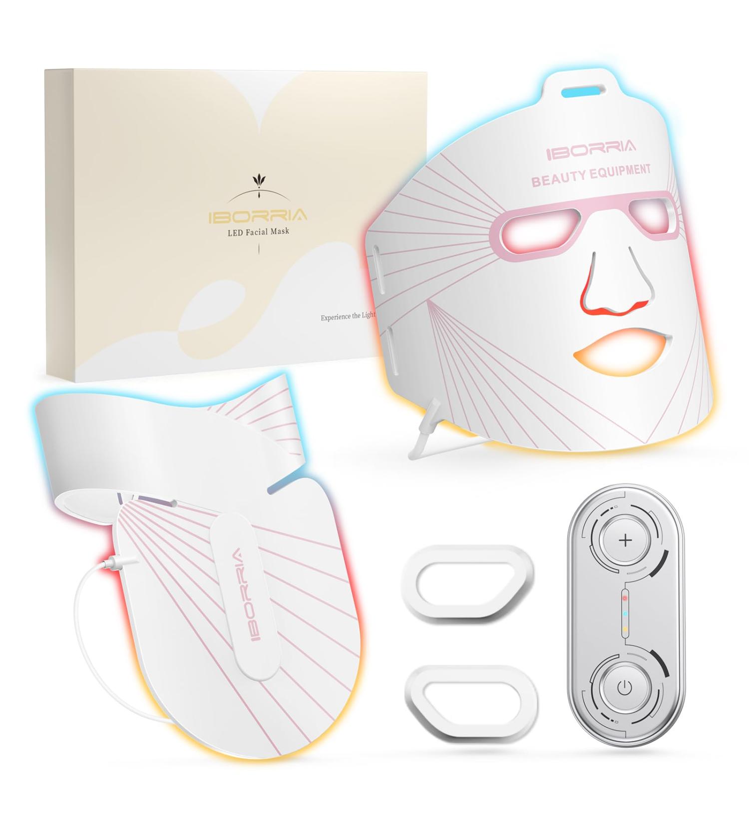 IBORRIA Led Face Mask Light Therapy for Face and Neck Red Light Therapy with Near Infrared Light Flexible Silicone Light Therapy Mask Red Light Mask for at Home Face Masks Skincare (White) - Buy Online on GoSupps.com
