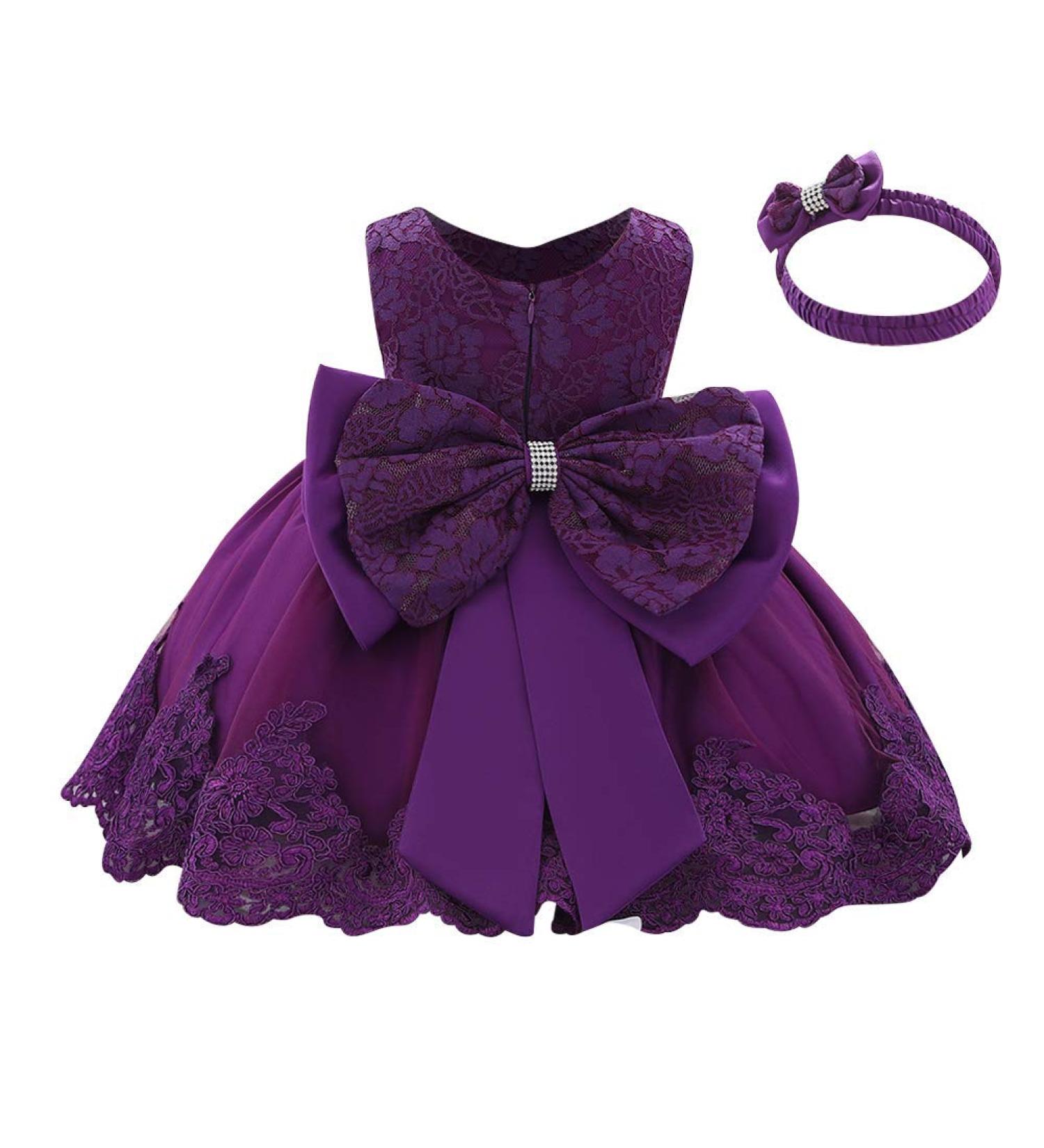 FYMNSI Baby Girl Baptism Dress Lace Floral Embroidery Formal Party Gown 12-18 Months Dark Purple - Buy Online on GoSupps.com