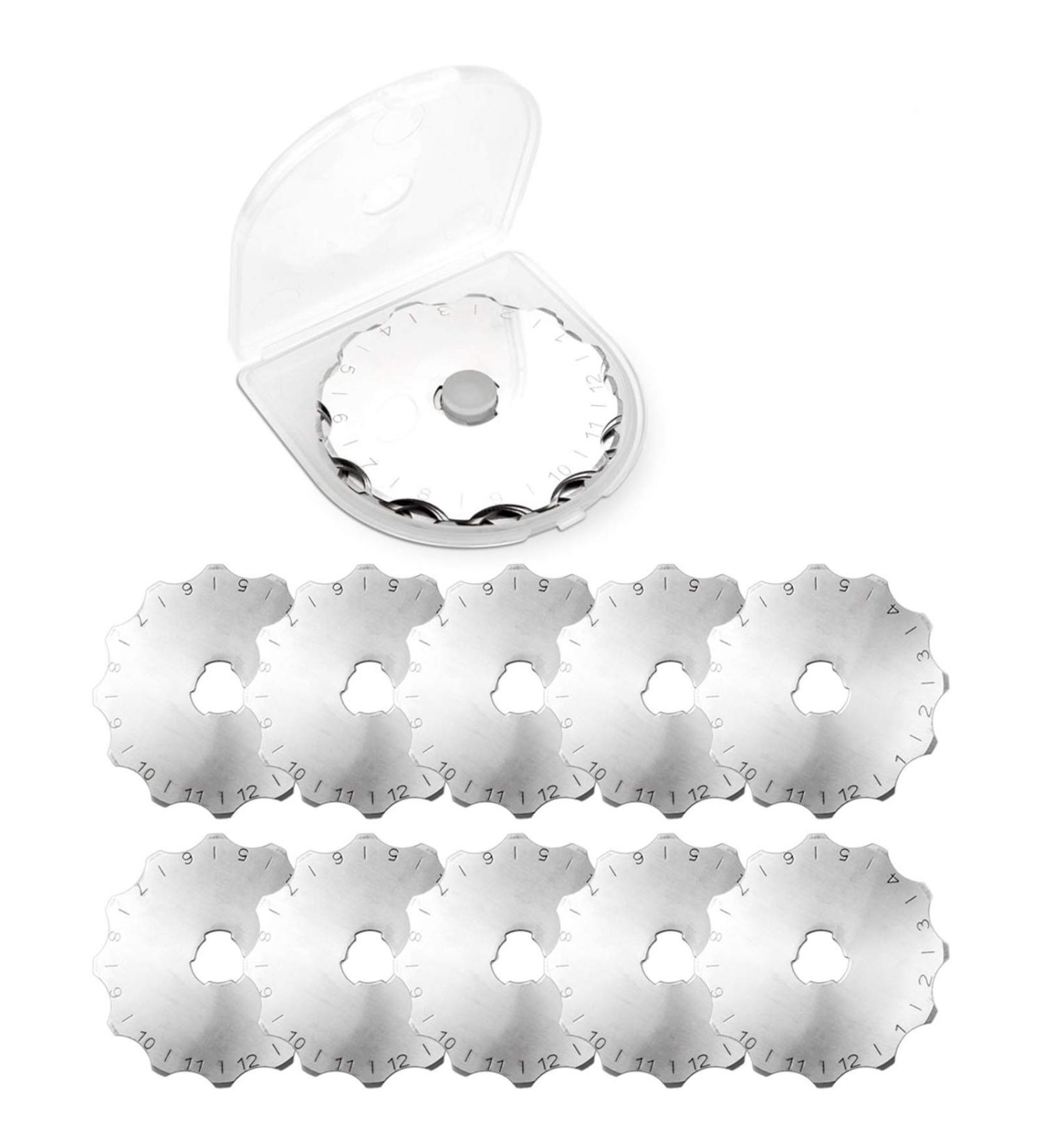Abuff 45mm Serrated Rotary Cutter Blades Set - 10 Pcs with Storage Case | Perforating Rotary Replacement Blade for Crochet Edge Projects & Fleece | Compatible with 45mm Rotary Cutters - Buy Online on GoSupps.com