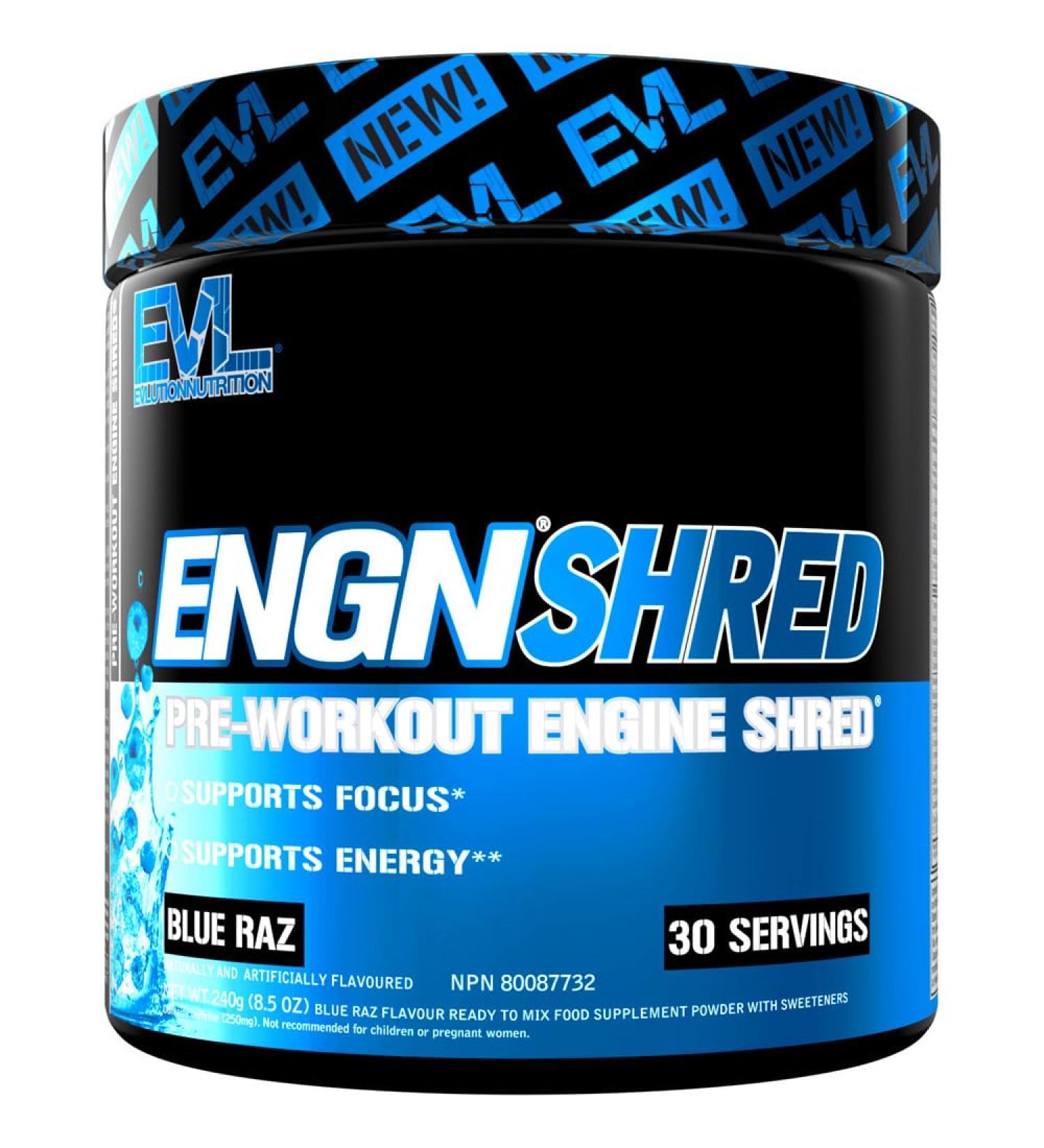 Shredding Pre Workout Powder - Evlution Nutrition Ultimate Pre Workout Supplement with L-Carnitine and Capsimax for Intense Body Toning Energy Focus and Gains (30 Servings) - Blue Raz - Buy Online on GoSupps.com
