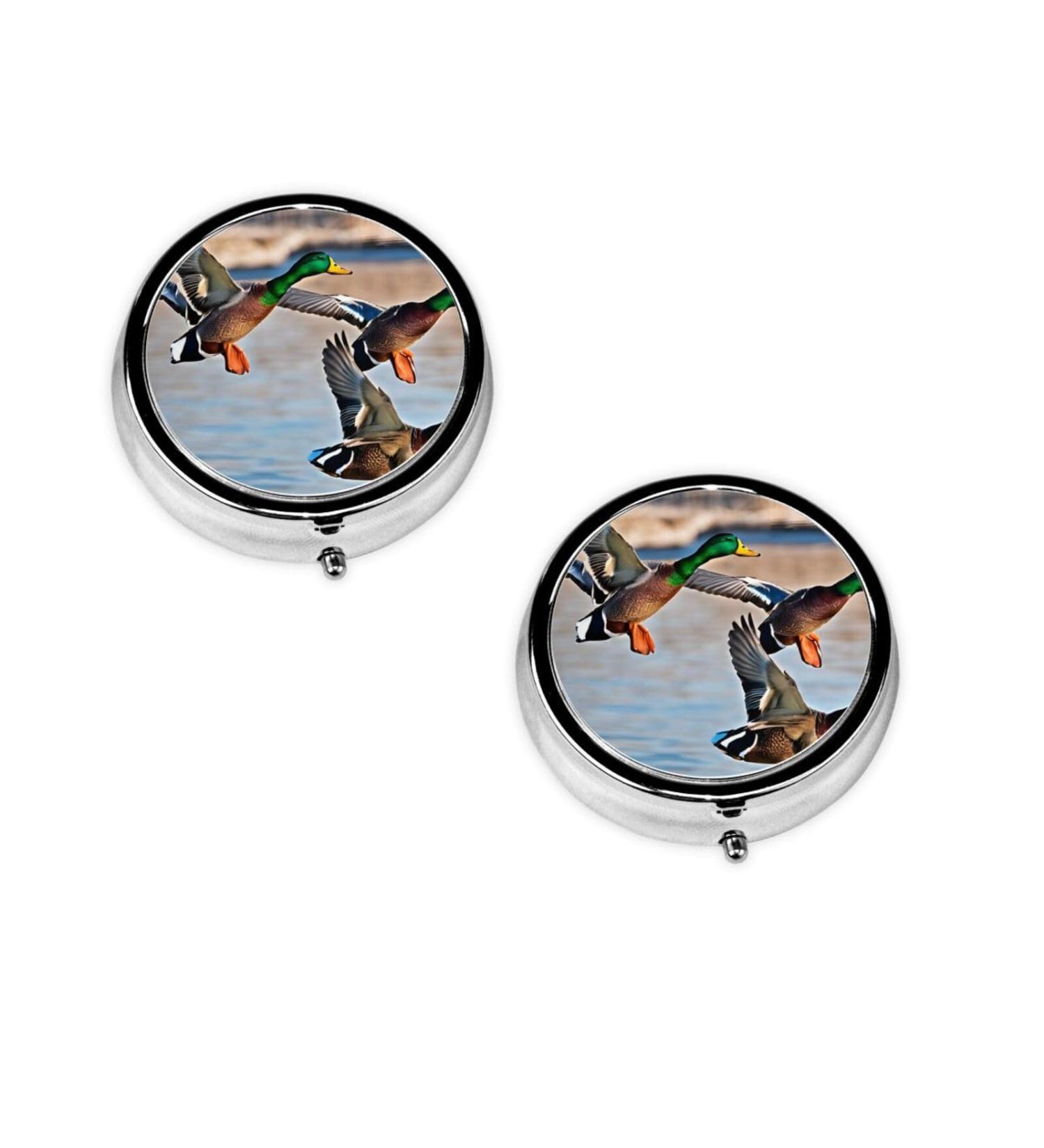 Shop Mallard Ducks Round Pill Box - 3 Compartment Mini Travel Organizer for Vitamins & Medications - Portable Decorative Pocket Purse Case - Buy Online on GoSupps.com