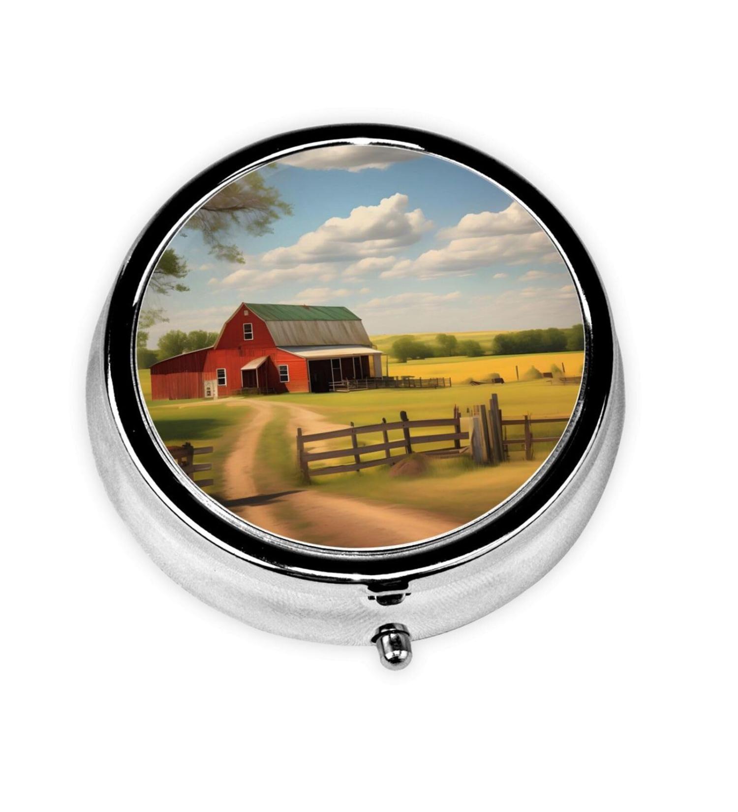 Ranch View Round Pill Box | 3 Compartment Portable Travel Organizer for Medications - Buy Online on GoSupps.com