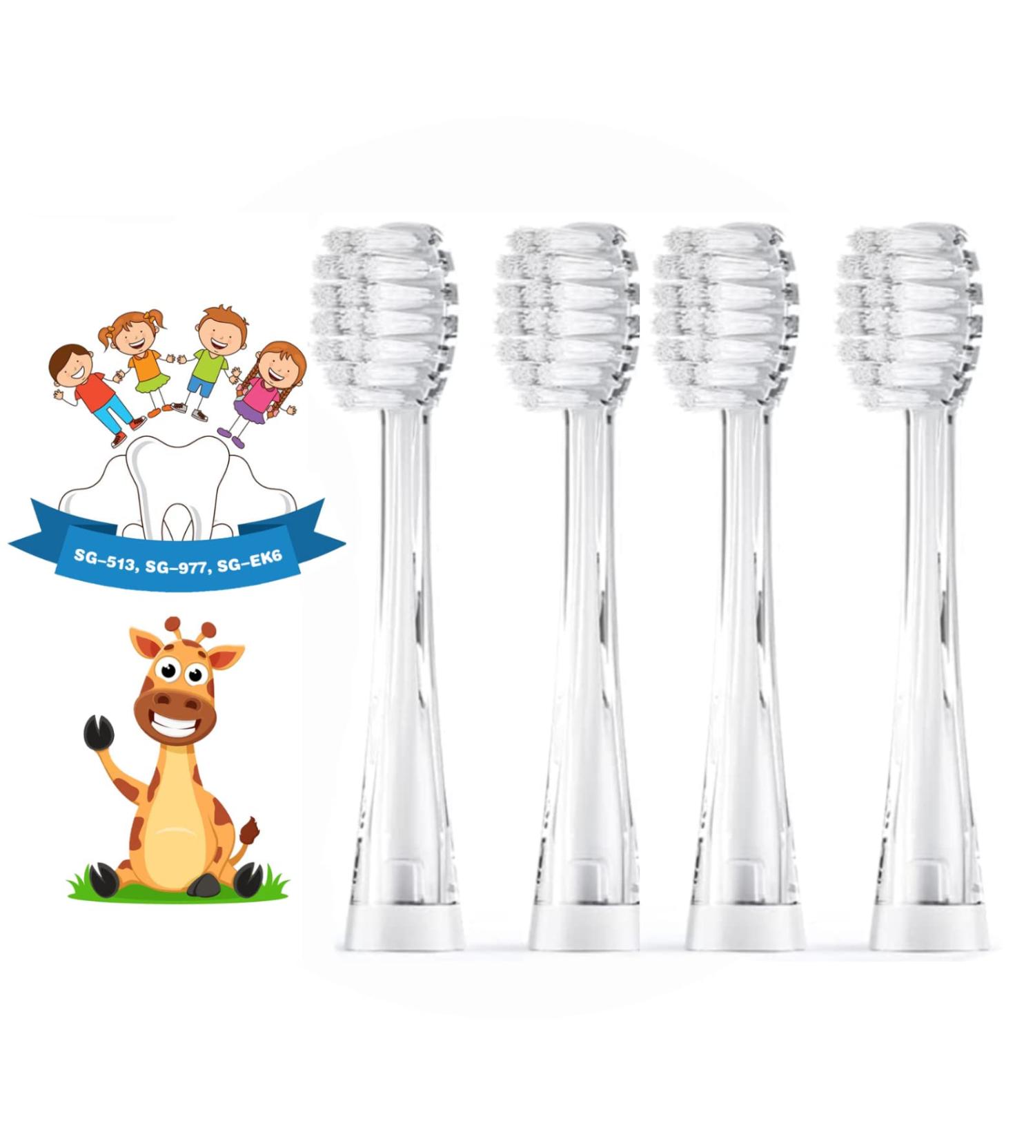 Seago Electric Toothbrush Replacement Brushes | Soft Bristle 10x Plaque Removal 4-Pack for SG-G513 & SG-977 | Ideal for Kids 6 Months to 4 Years - Buy Online on GoSupps.com
