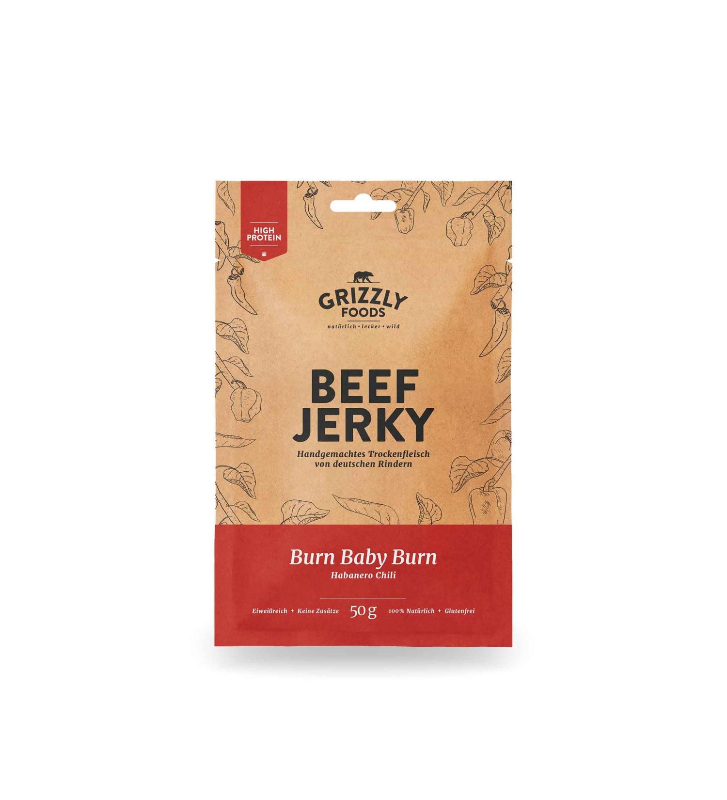 Buy German Beef Jerky - Pack of 5 (250g) | Premium Dried Beef | Burn Baby Burn - International Shipping Available - Buy Online on GoSupps.com