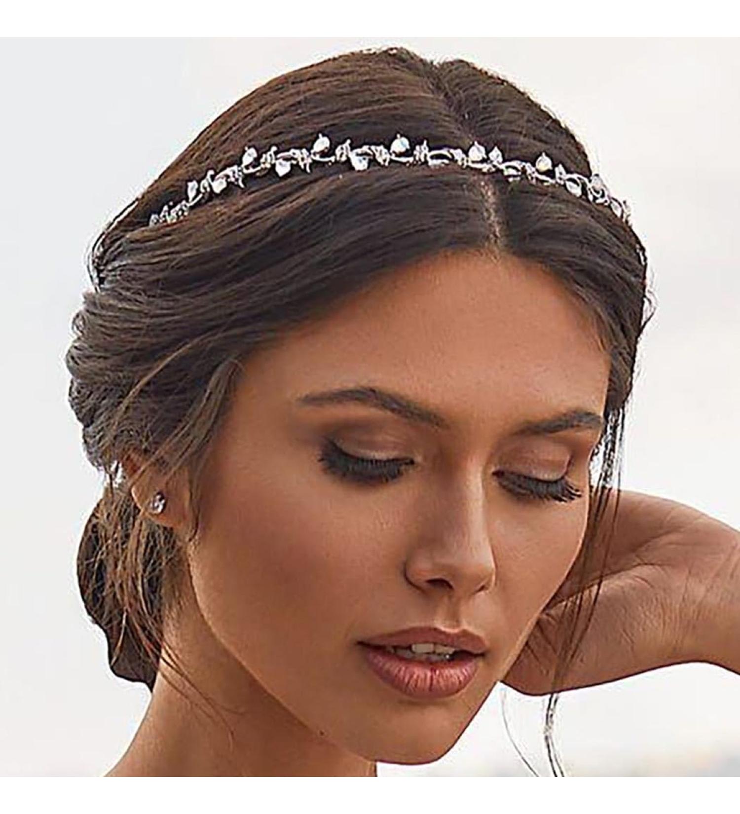 Zoestar Rhinestone Wedding Headband Silver Crystal Headbands Bridal Leaf Hairband Headpiece Sparkly Party Hair Accessories for Women - Buy Online on GoSupps.com