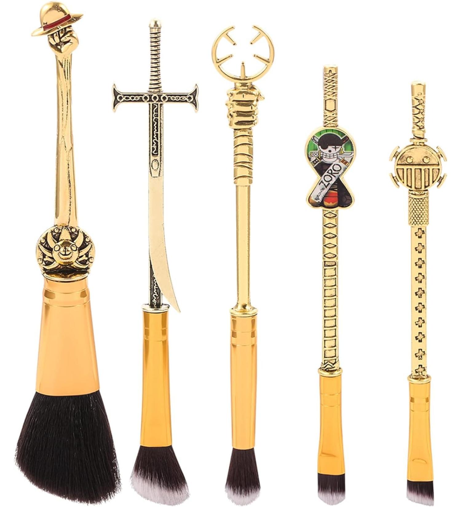 Set of 5 One Piece Anime Makeup Brushes - Metal Handle & Velvet Gift Bag | Perfect Gift for Fans - Birthday Thanksgiving Christmas - Buy Online on GoSupps.com