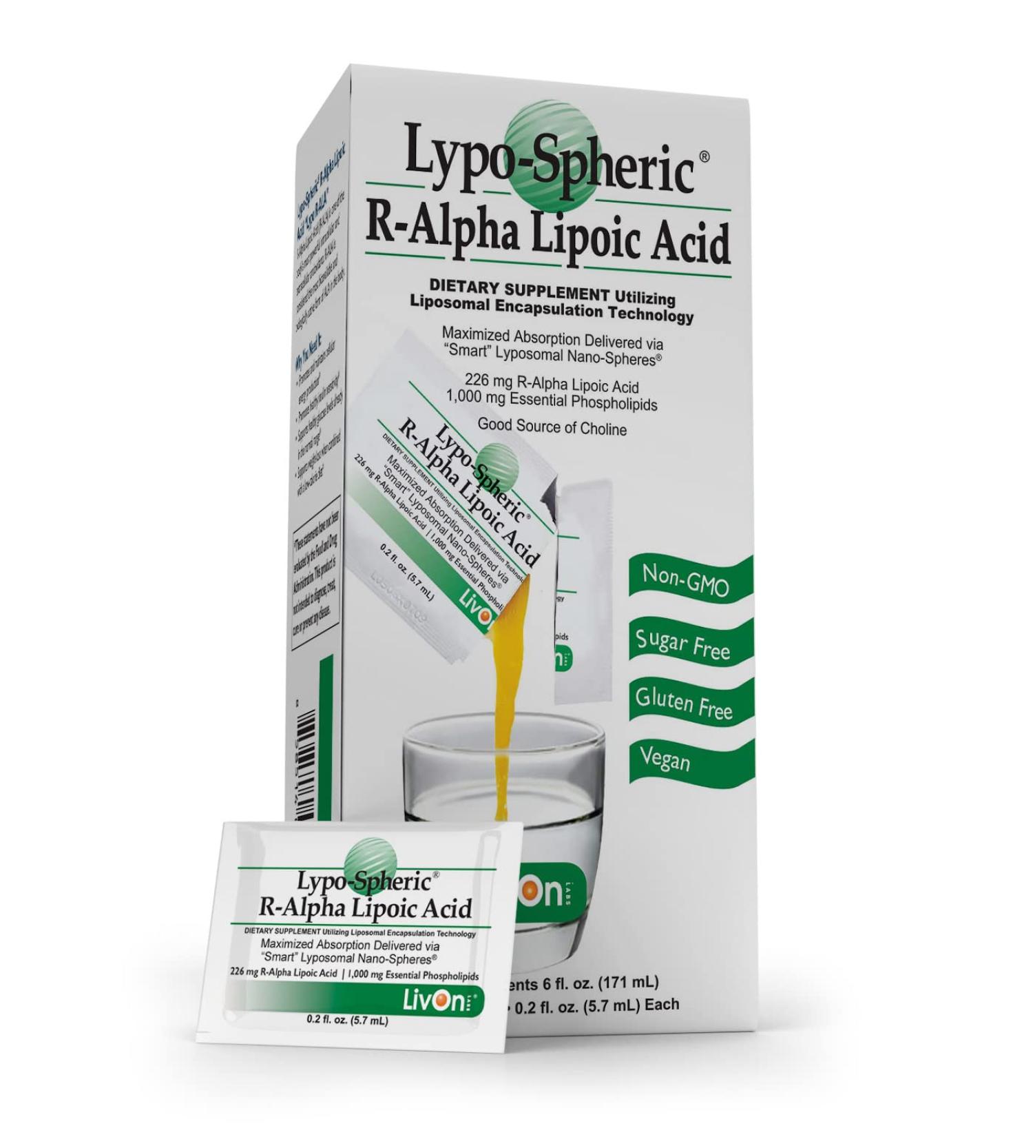 LypoSpheric R-Alpha Lipoic Acid 226mg - 30 Packets | Liposome Encapsulated for Enhanced Absorption | Non-GMO - Buy Online on GoSupps.com