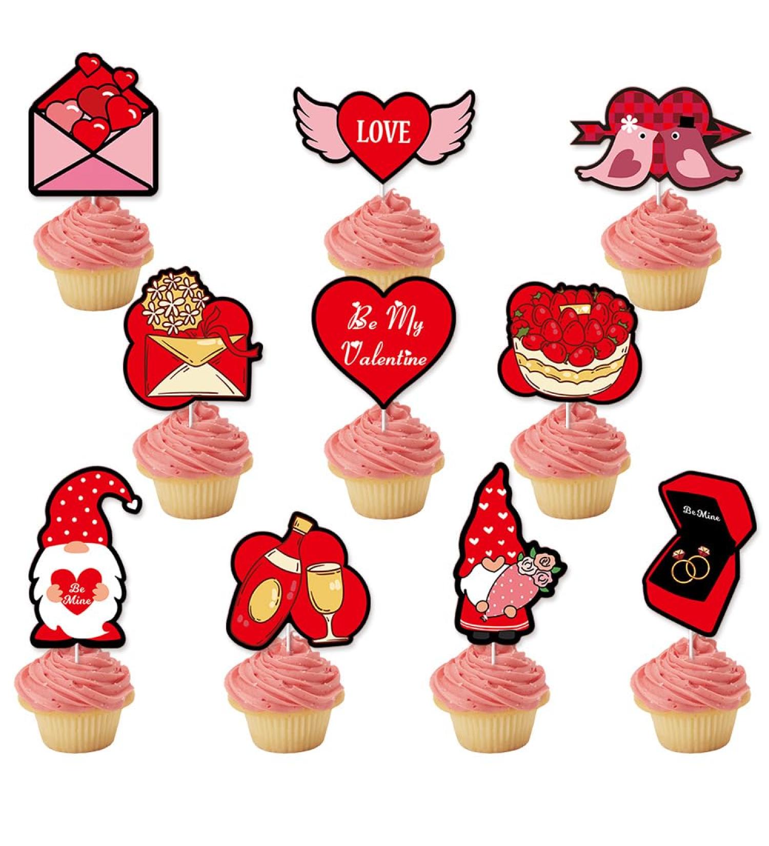 Cupcake Toppers 10pcs Glitter Red Happy Holiday Day Red Day Cupcake Decorations Cake Decoration Cake Topper Rose Diamond Heart for Valentine's Day Birthday - Buy Online on GoSupps.com