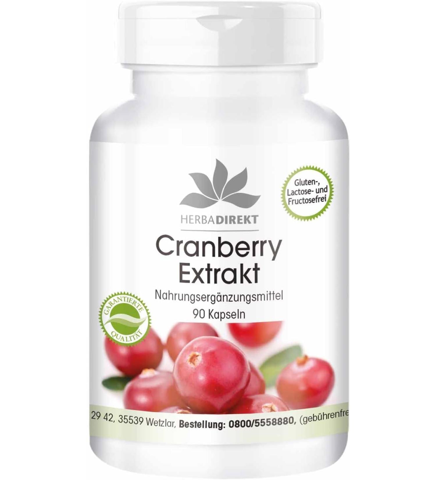 Cranberry Capsules - 25x Concentrated Vegan Extract - 90 High Dose Capsules | Herbadirekt by Warnke Vital Substances - German Pharmacy Quality - Buy Online on GoSupps.com