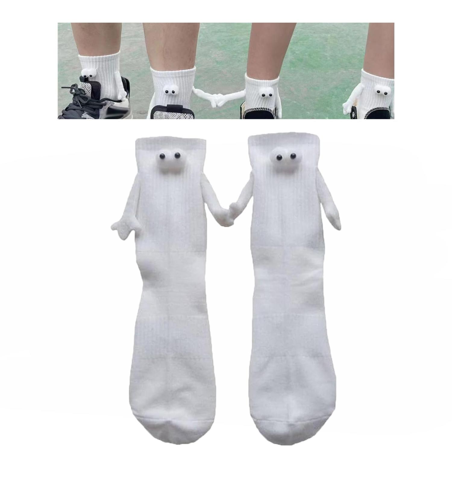 Innovative INHLUGLK Couple Magnetic Hand Holding Funny Socks | White Mid-Tube 3D Doll Design - Buy Online on GoSupps.com