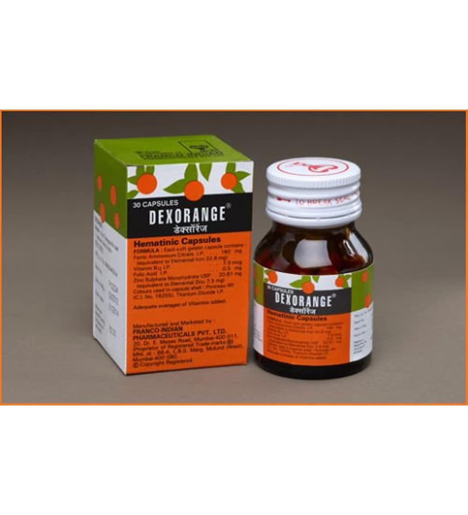Dexorange 30 Capsules Hematinic Capsules Anemia Weakness Ulcer Piles Peptic Herbal
