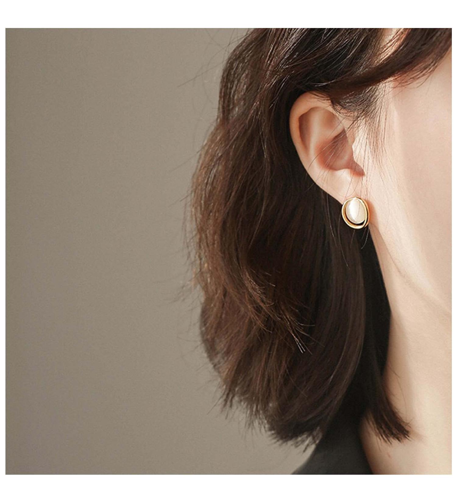 Vintage Gold Cat Eye Stone Circle Stud Earrings | Dainty Chalcedony Bridal Jewelry for Women & Teen Girls - Buy Online on GoSupps.com