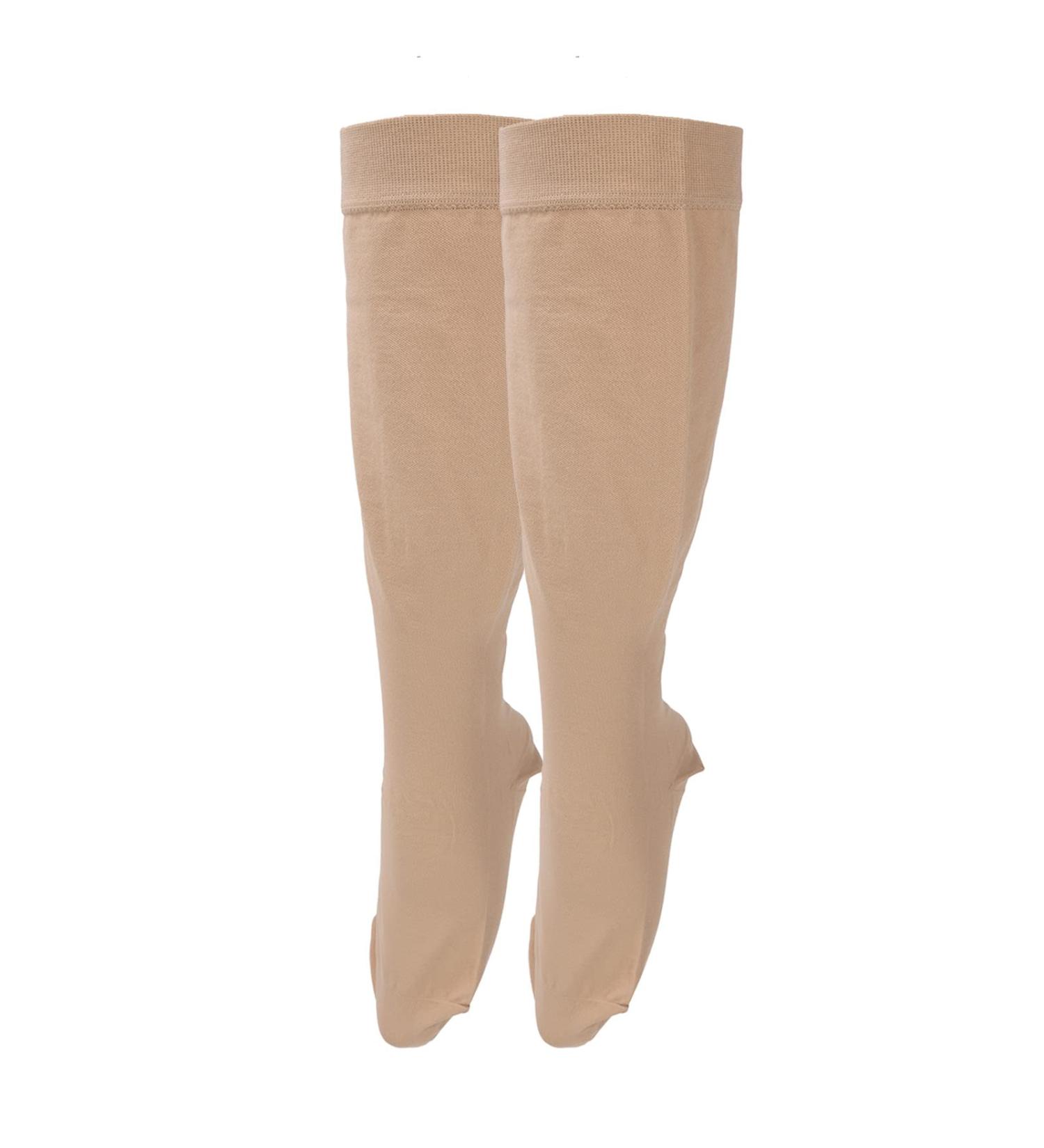 Compression Stockings 23-32 mmHg Knee High - Skin Color Varicose Vein Support for Women - Oversize 3XL Tight Toe Wide Calves - Buy Online on GoSupps.com