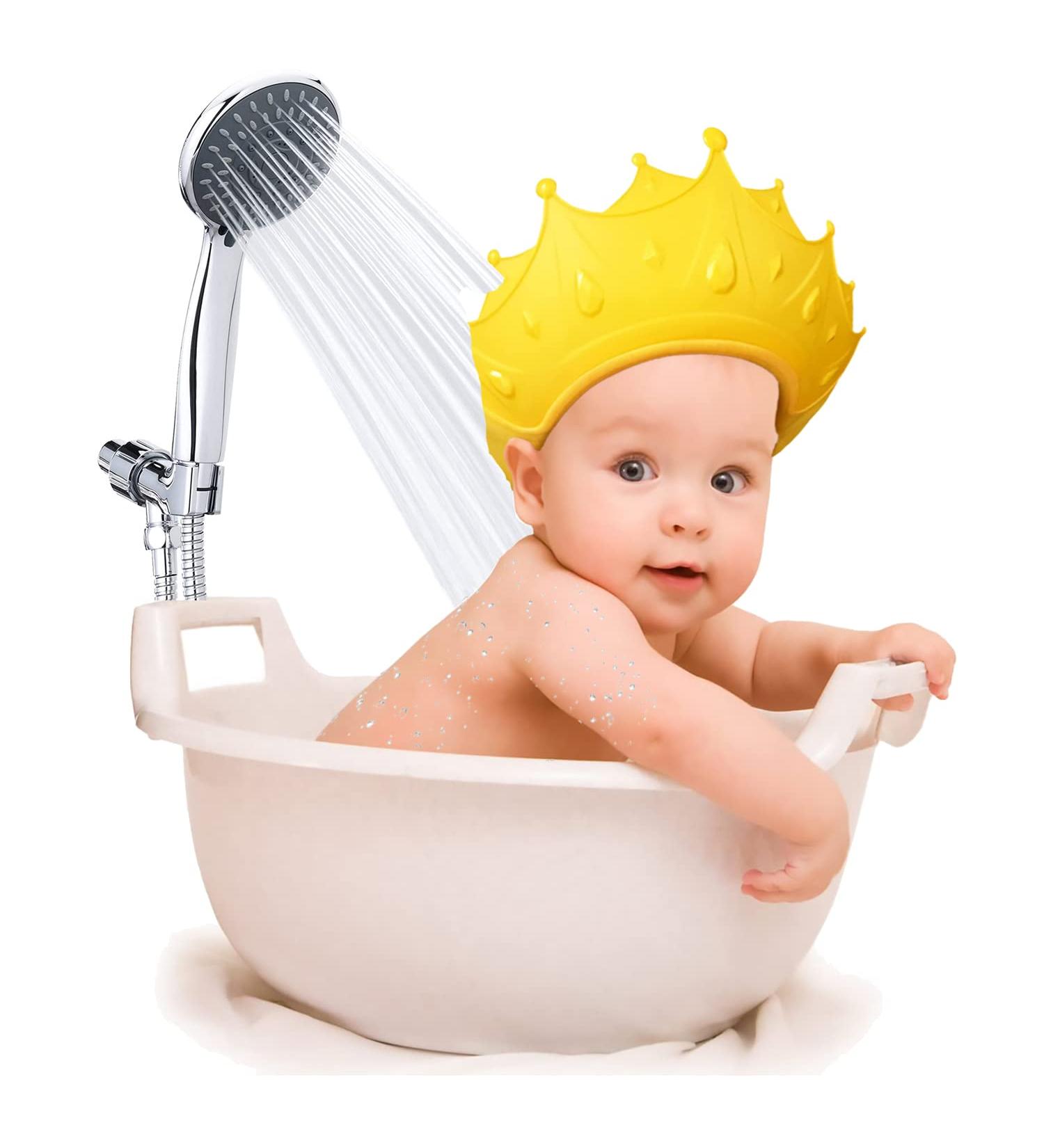 Baby Shower Cap Bathing Cap Kids Ear Protective Caps Soft Silicone Adjustable Waterproof Crown Shape Bath Visor Hat Safe Shampoo Shower Bathing Protection Bath Cap Washing Hair for Prevent Water and Foam into Eyes Ears Face for Toddler Baby Kids Children  - Buy Online on GoSupps.com