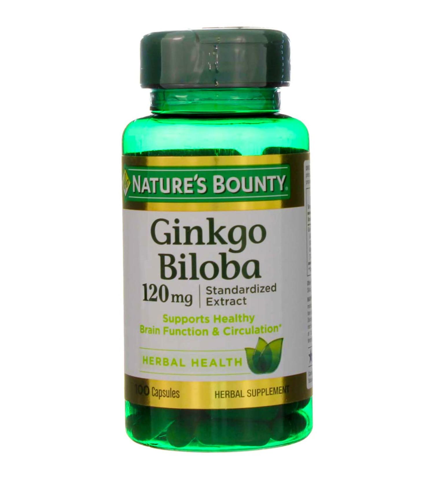 Nature's Bounty Ginkgo Biloba 120 mg Double Strength - 100 Capsules Pack of 2 - Buy Online on GoSupps.com