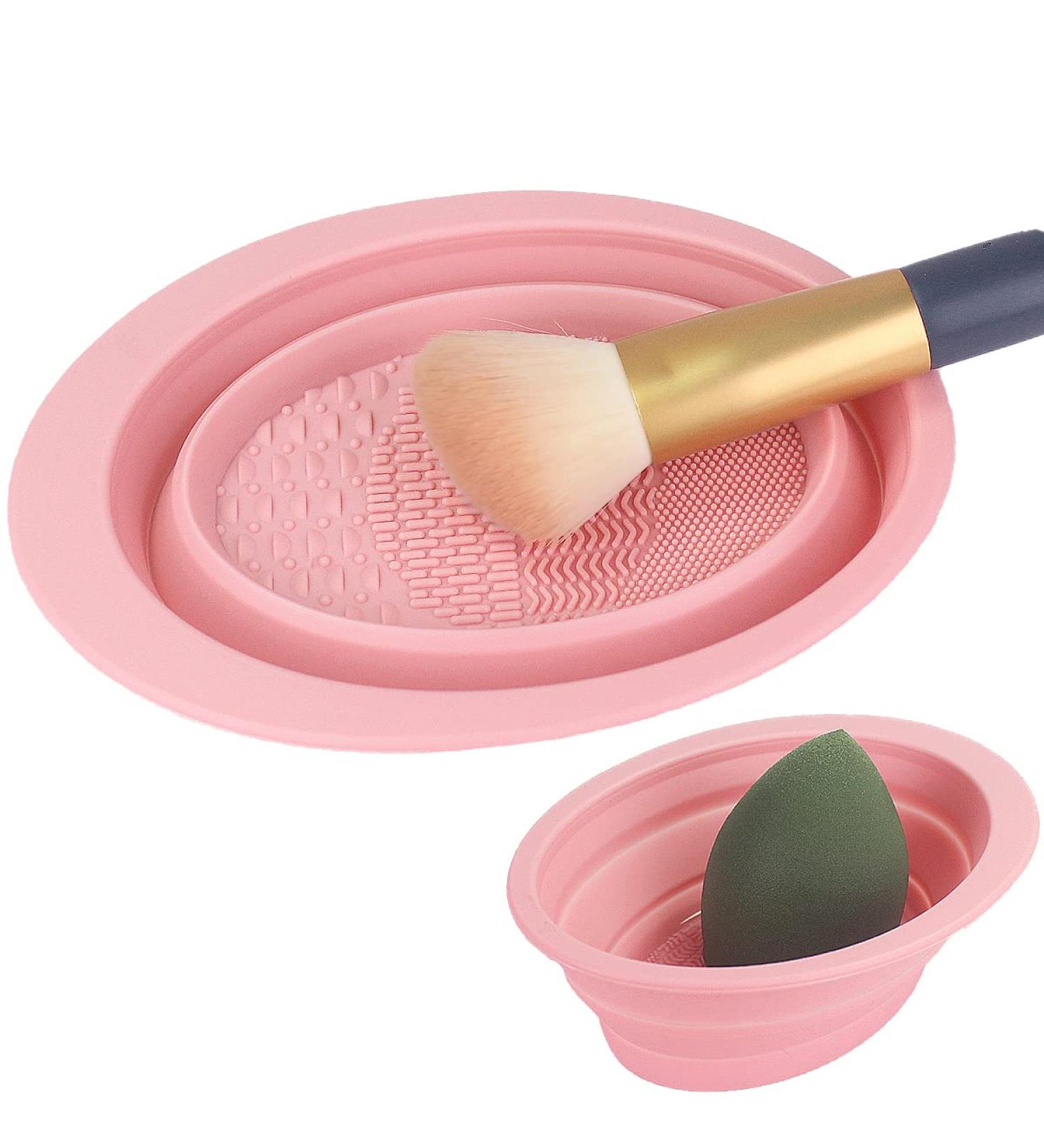Foldable Silicone Makeup Brush Cleaning Mat - Easy Clean Pink Brush Cleaner Tool - Buy Online on GoSupps.com