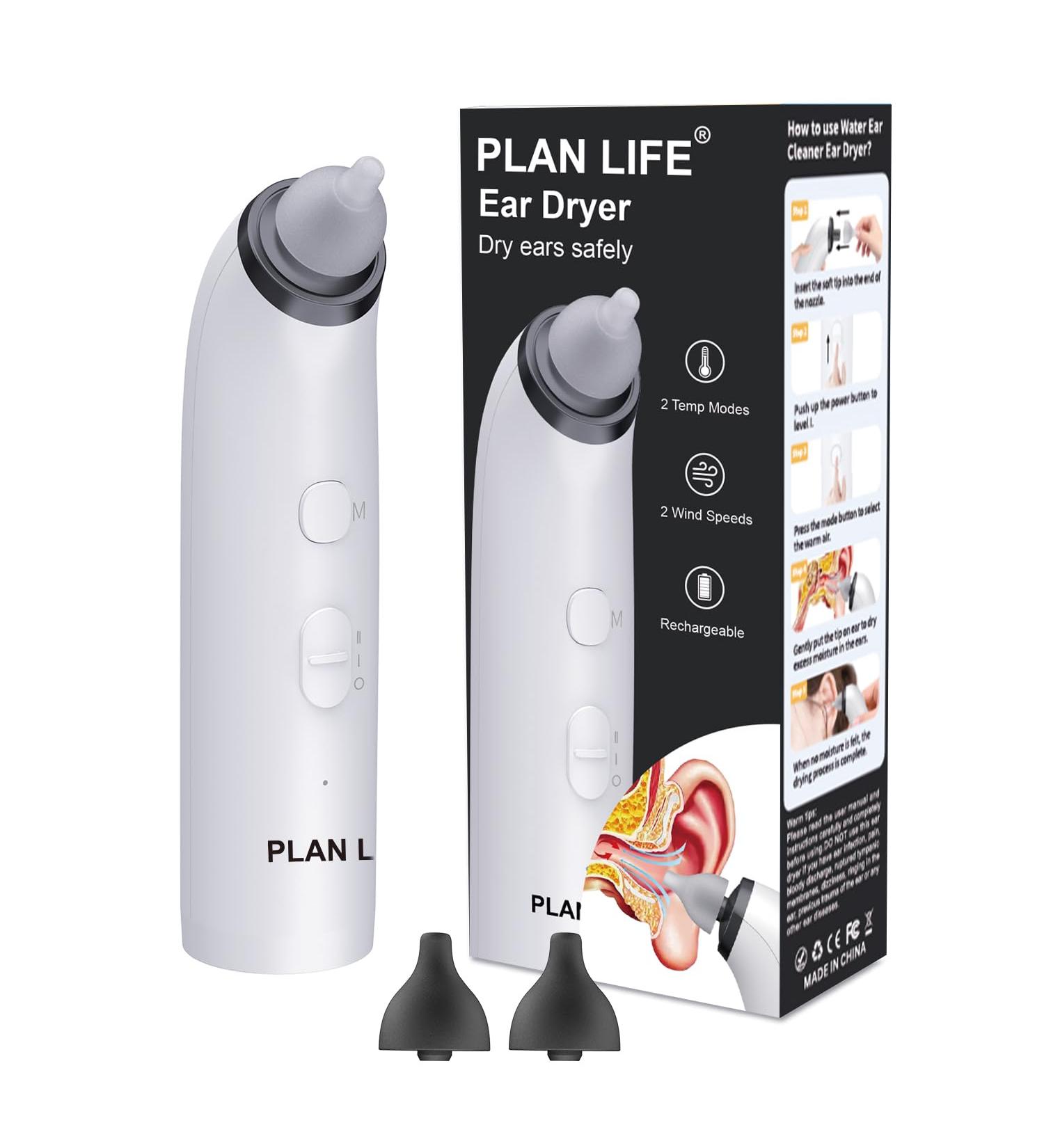 PLAN LIFE Rechargeable Ear Dryer - Quick Drying Device for Swimmers Ear & Water Removal | Ideal for Showering & Swimming - Buy Online on GoSupps.com