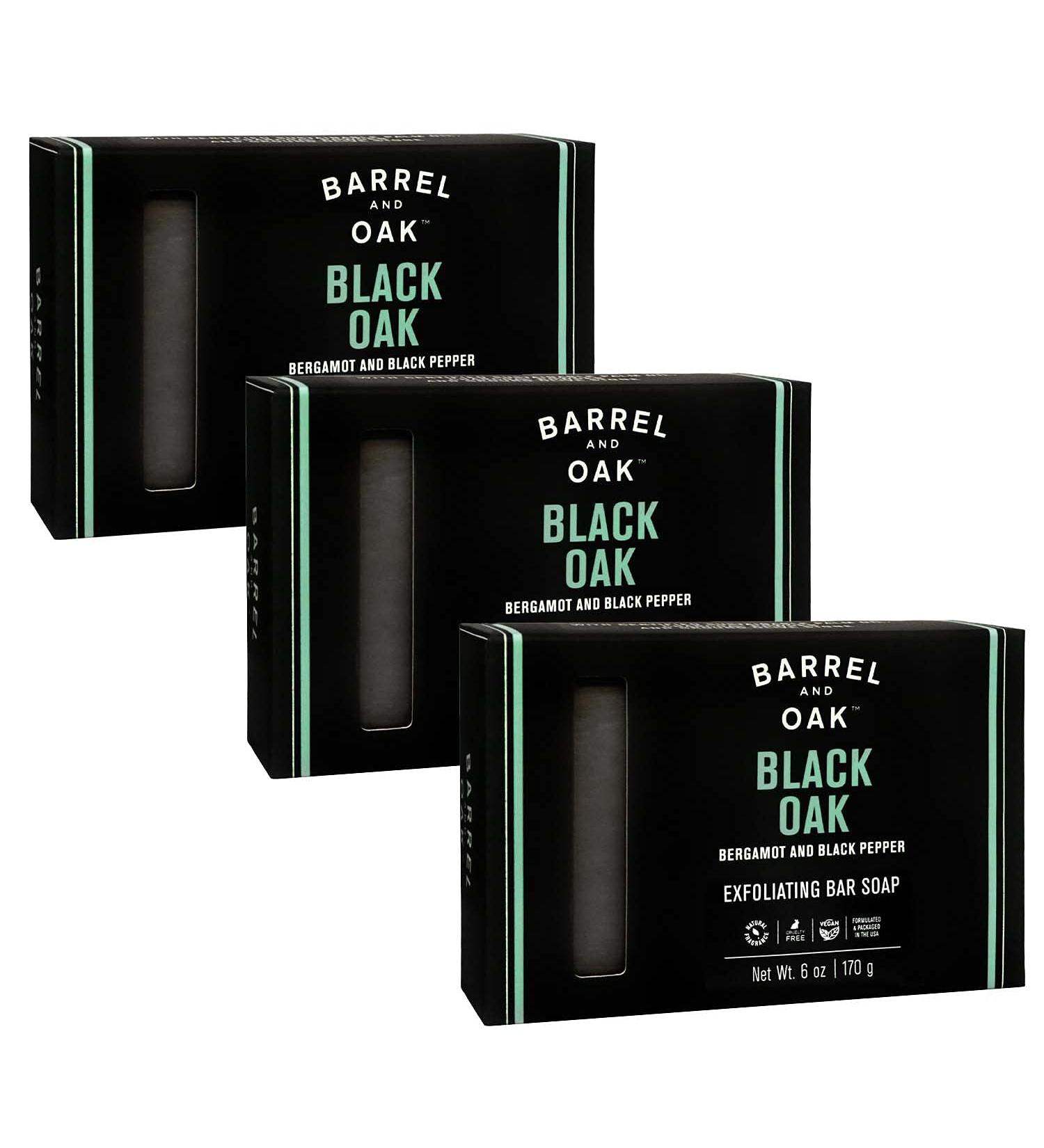 Barrel and Oak Exfoliating Bar Soap for Men - Natural Exfoliator with Charcoal Powder and Olive Stone - Sustainable Palm Oil - Deep Cleans Pores - Removes Dead Skin - 6 oz 3-Pack - Buy Online on GoSupps.com