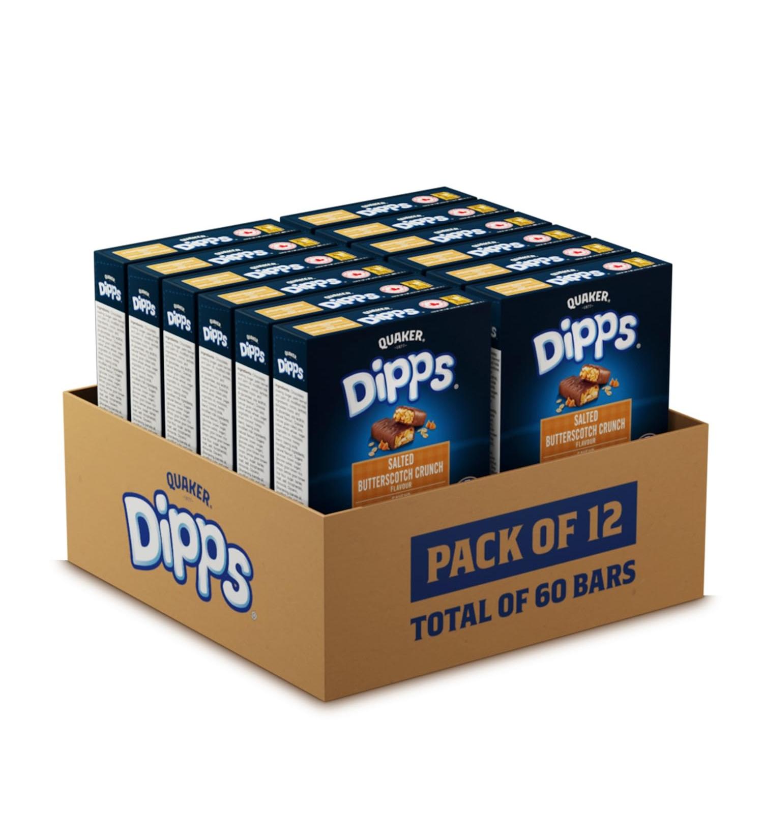 Quaker Dipps Granola Bars - Salted Butterscotch Crunch Flavour Granola Bars Multi-Pack 5 Bars 155g (Pack of 12) - Buy Online on GoSupps.com