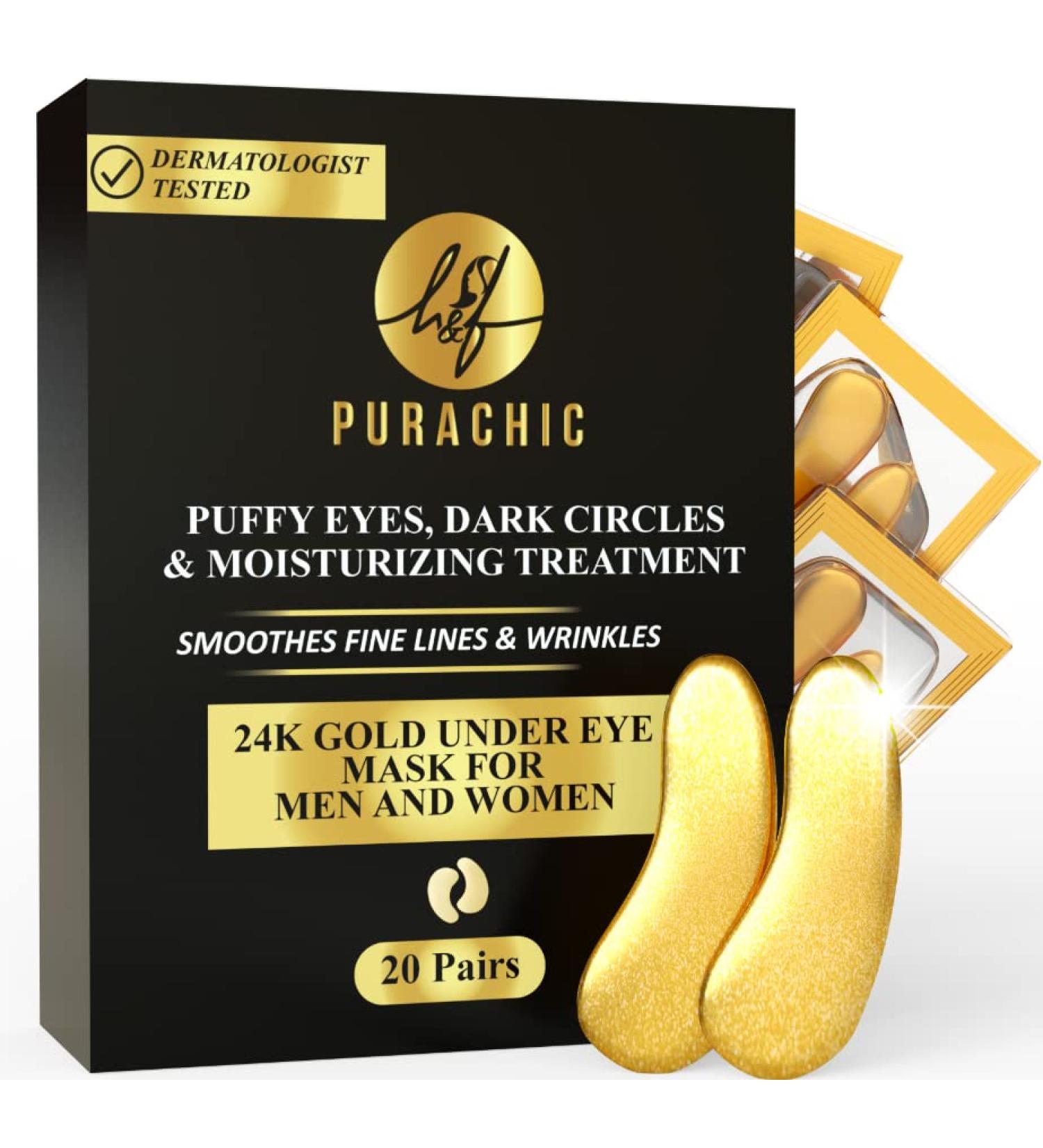 Purachic 24K Gold Eye Mask (20 Pairs) - Reduce Puffiness, Dark Circles, and Wrinkles - Brighten, Tone, and Revitalize Under Eye Skin - Buy Online on GoSupps.com