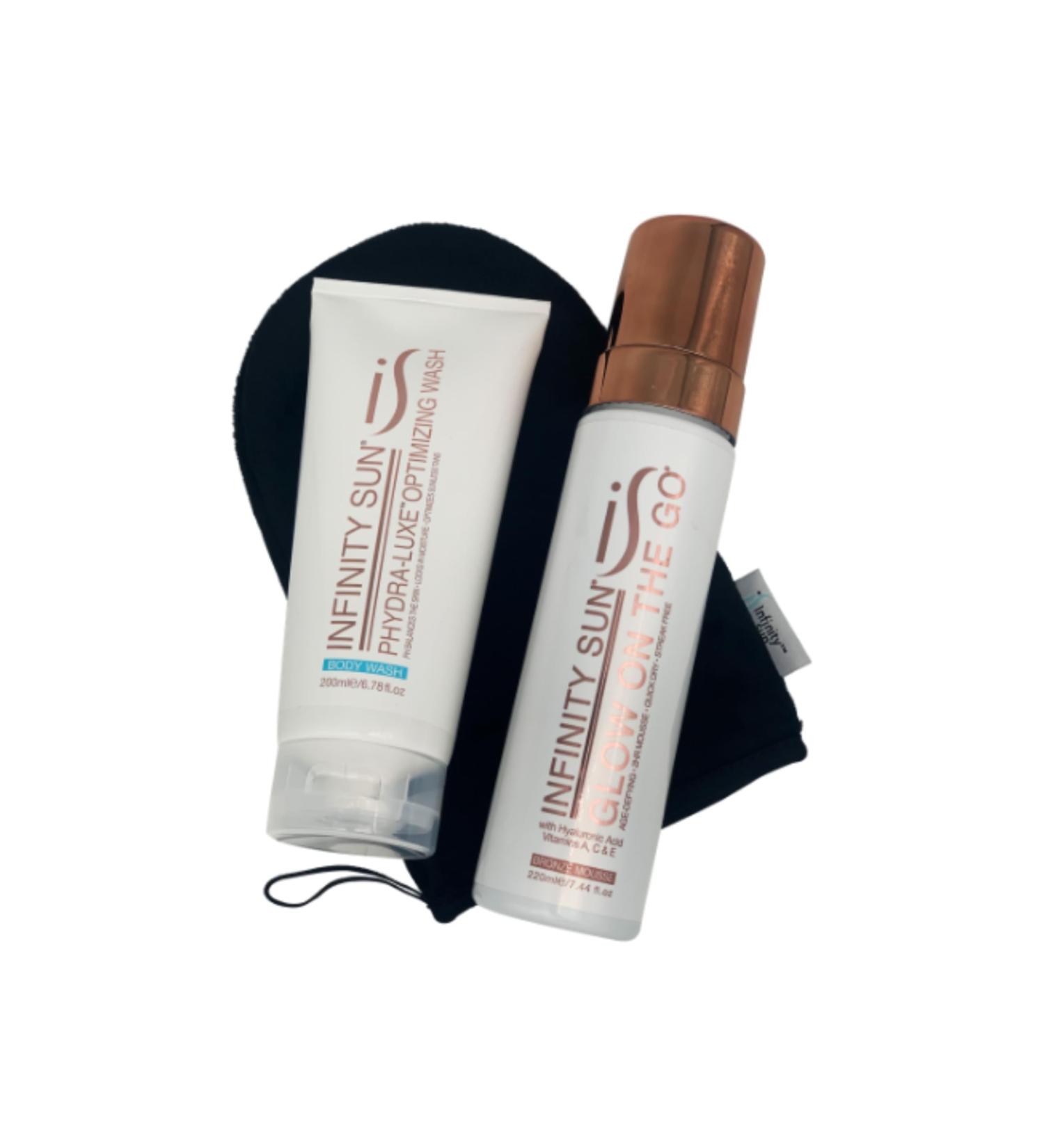Infinity Sun New Glow Pure Box Sunless Tanning Glow on the Go Mousse for a Long Lasting Tan 3 Piece Kit - Buy Online on GoSupps.com