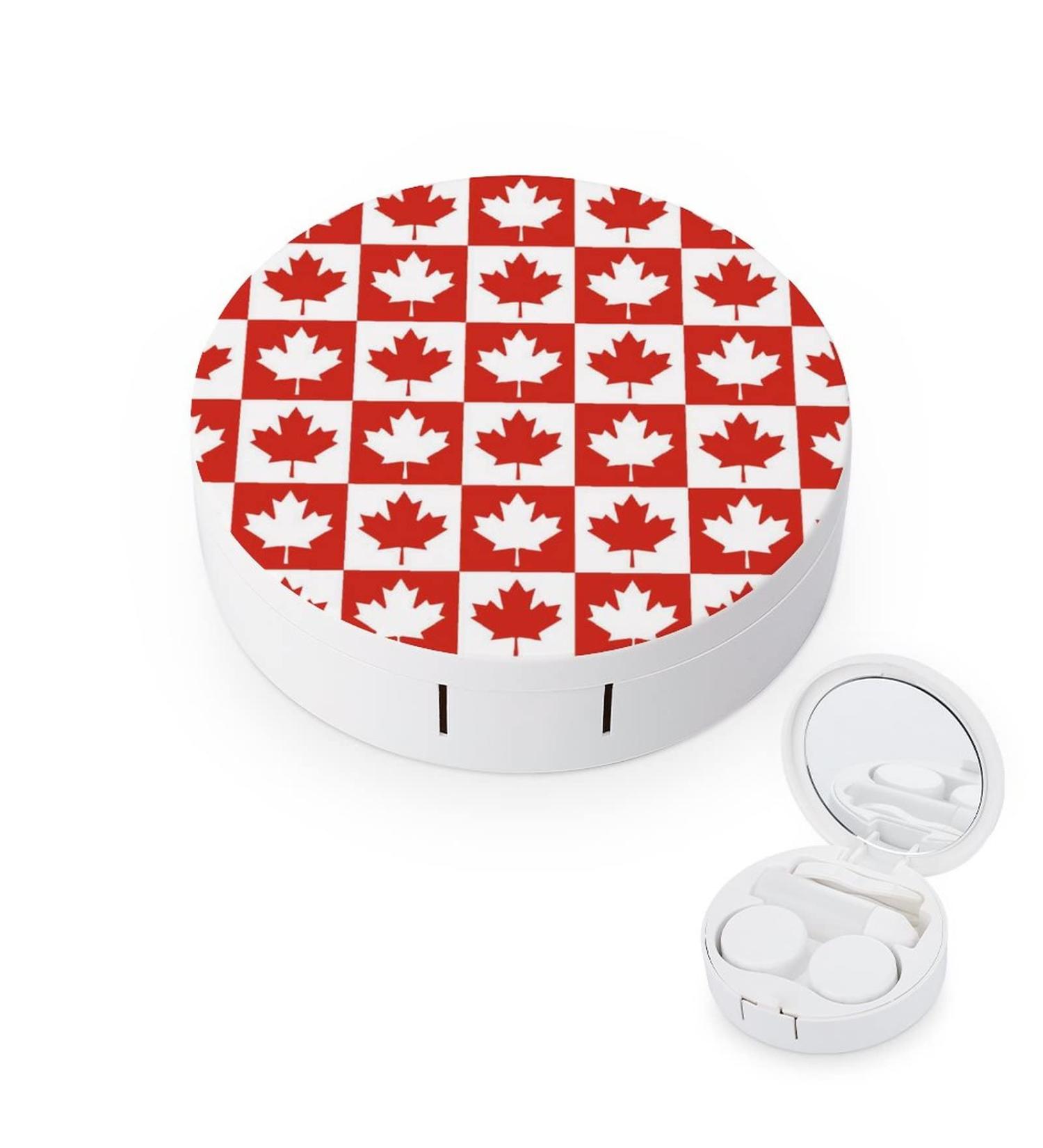 Maple Leaf Canada Flag Round Contact Lens Case - Portable Kit with Mirror - Cute Design for Lens Care - Buy Online on GoSupps.com