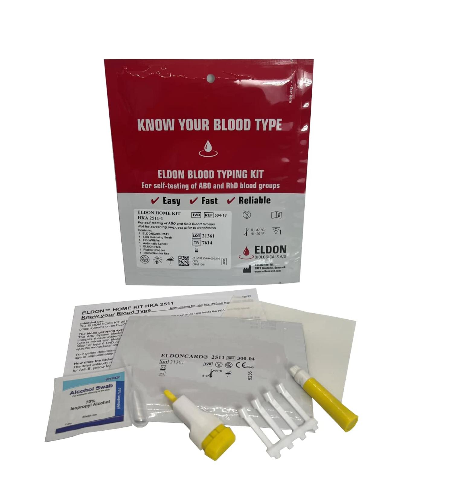 Eldoncard Blood Type Test Kit - 3 Tests | ABO AB & Rh Grouping | Includes 3 Extra Lancets - Buy Online on GoSupps.com