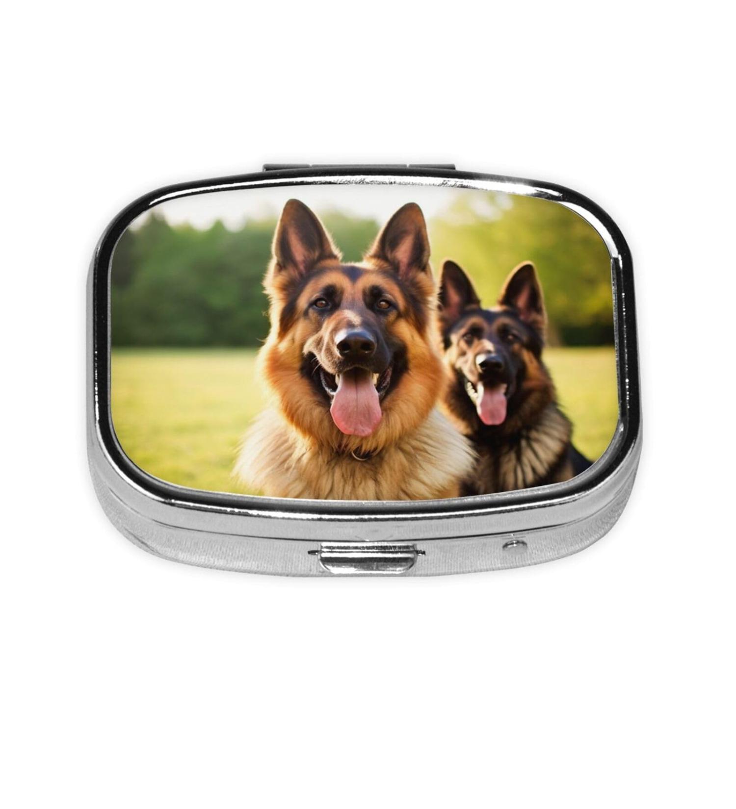 Happy German Shepherd Pill Case - 2 Compartment Travel Pill Organizer | Cute Pocket & Purse Gifts - Buy Online on GoSupps.com