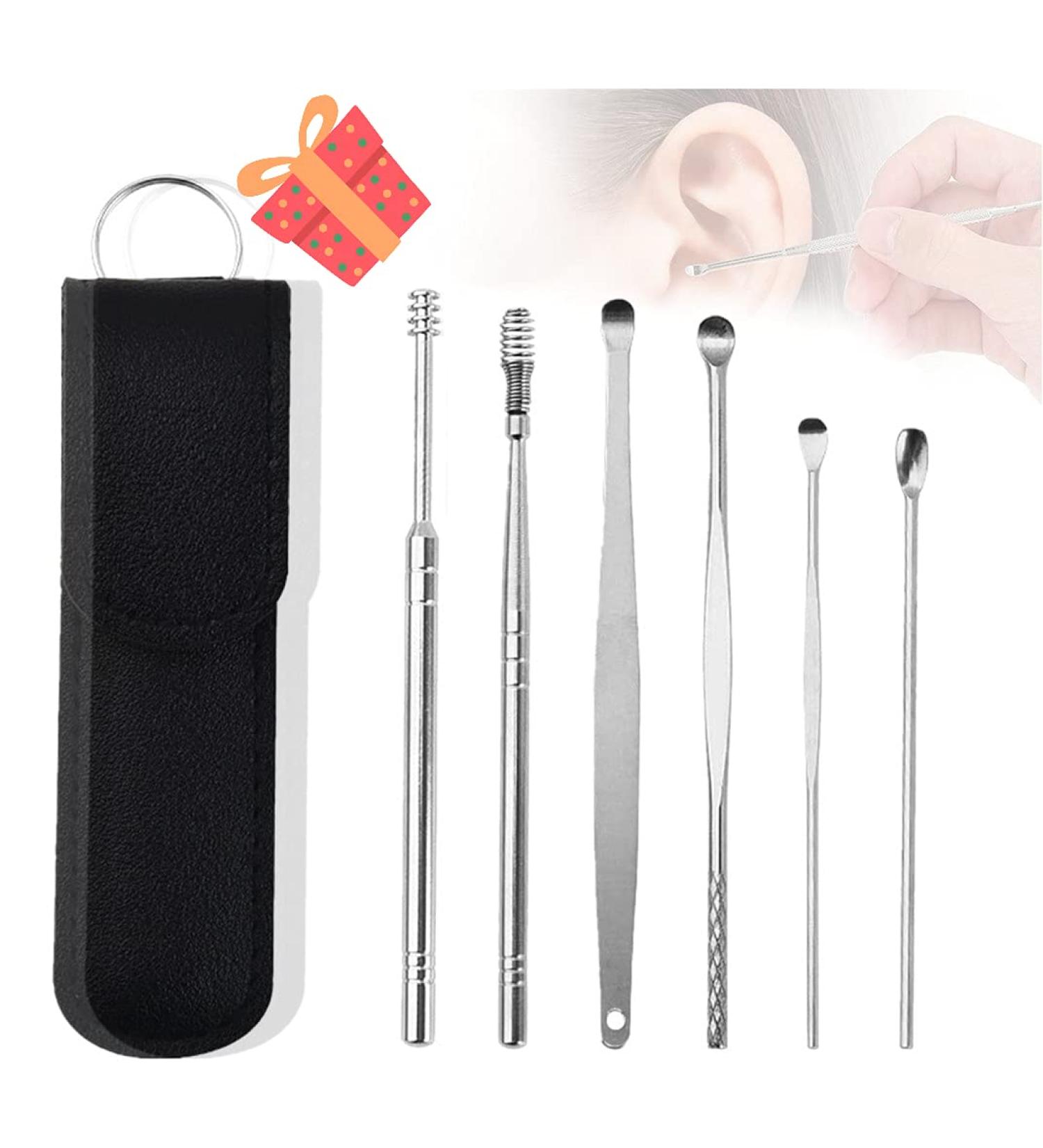 OvOHapia 6PCS Spring Ear Wax Cleaner Tool Set - Stainless Steel Ear Pick Removal Kit for Ear Curette - Unisex Ear Remover Tool (Black) - Buy Online on GoSupps.com