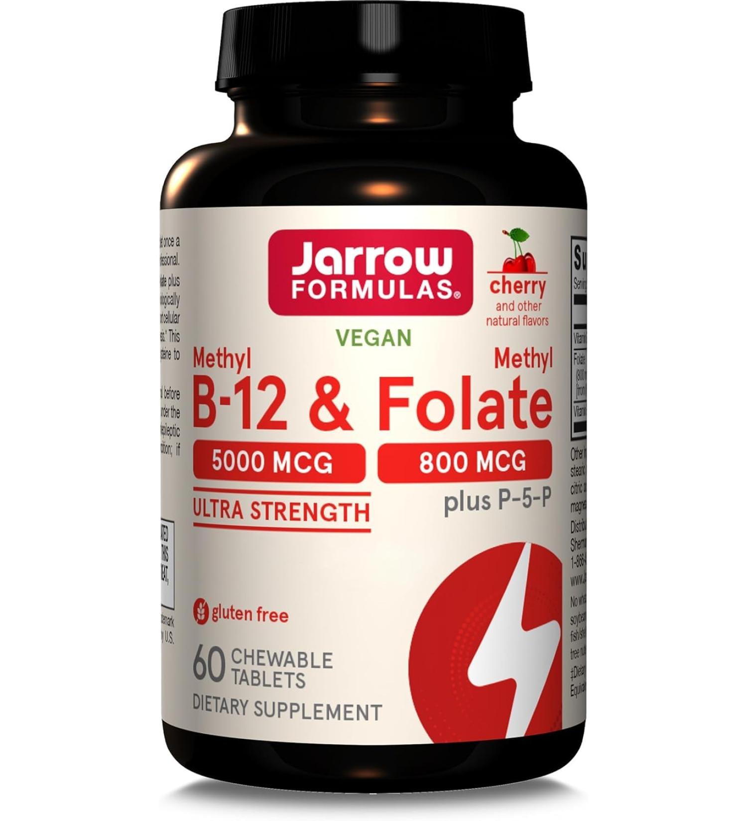 Jarrow Formulas Methyl B12 5.000mcg/Methyl Folate 800mcg 10-Day-Deposit Cherry Taste 60 Vegan Tablets Gluten Free Vege - Buy Online on GoSupps.com