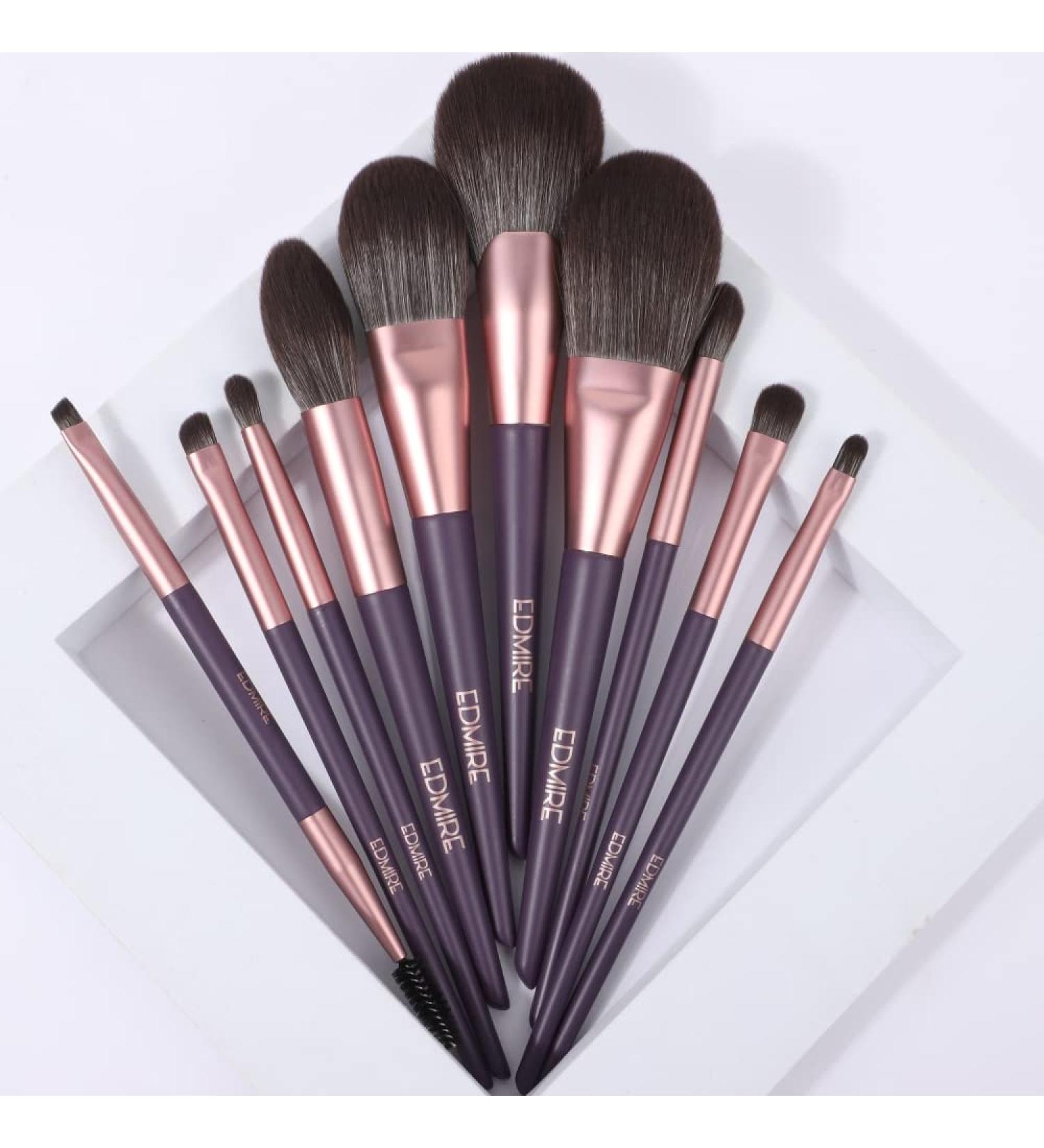 10pcs EDMIRE Makeup Brush Set with Face Foundation & Eye/Eyebrow Brushes + Makeup Bag - Ideal Anniversary, Birthday, or Valentine Gift for Women - Buy Online on GoSupps.com
