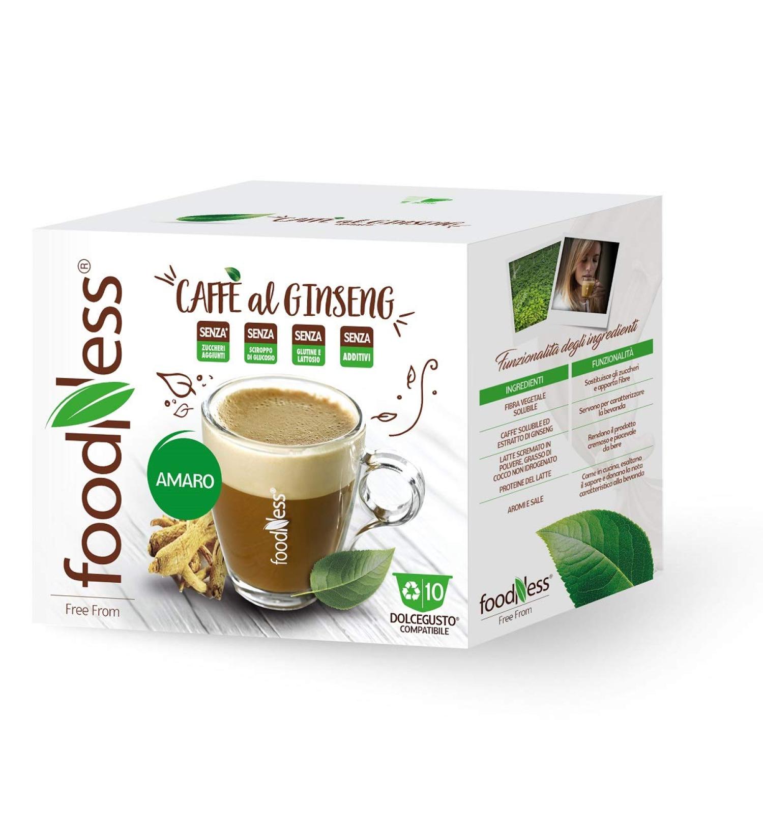  Foodness FoodNess - Ginseng amaro coffee capsule compatible with the Dolce Gusto system without gluten lactose and added sugar (6 Tot. 60 Capsules) - Buy Online on GoSupps.com