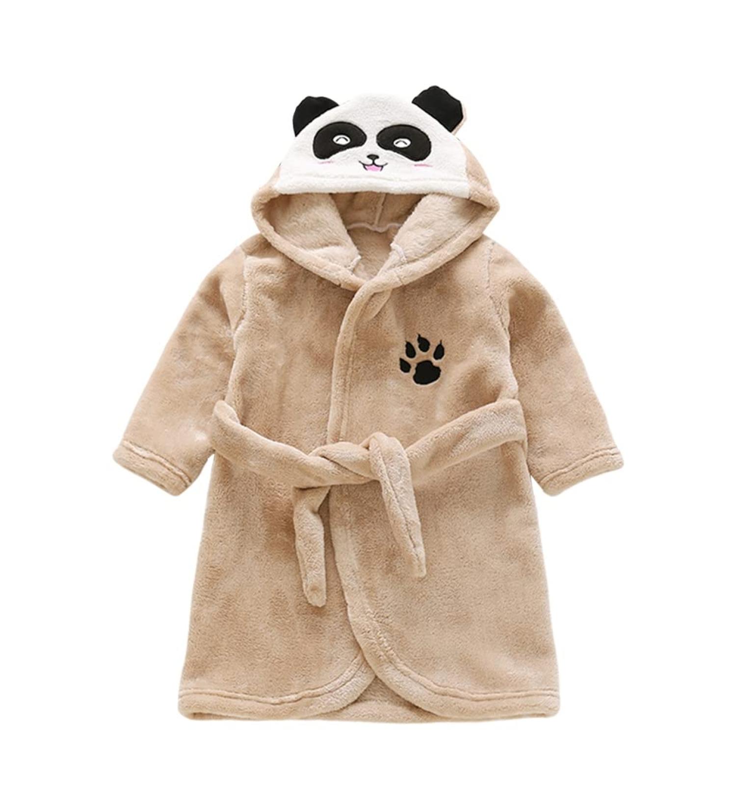 Miyanuby Baby Boys Girls Bathrobe - Soft Flannel Animal Hoodie for 3-4 Years - Perfect Gift for Kids - Panda Khaki Homewear - Buy Online on GoSupps.com