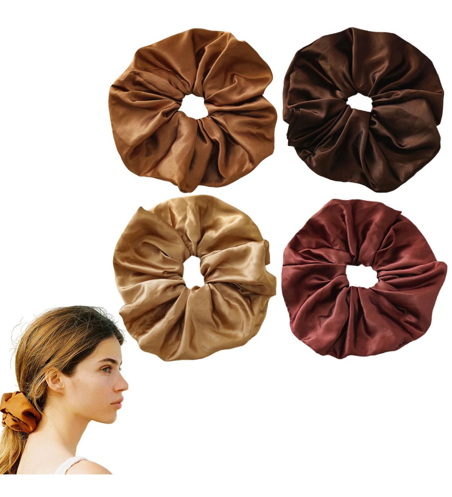scicent Scrunchies 4 Pieces Plain Satin Hair Scrunchy for Girls Elastic Hair Bands Fashion Hair Ties Large Ponytail Holder Soft Hair Bobbles for Women - 4314 - Buy Online on GoSupps.com