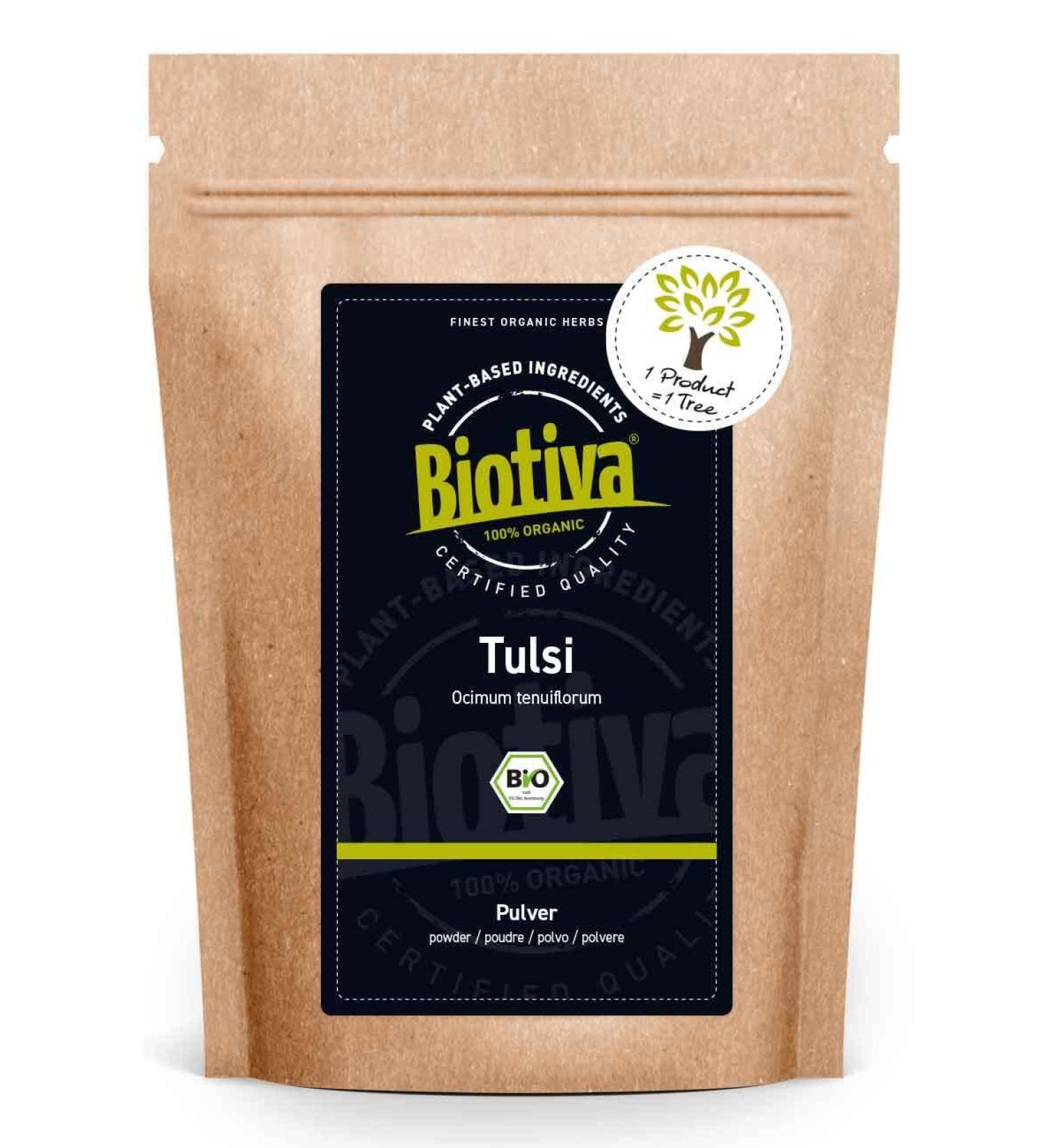 Biotiva Organic Tulsi Powder 250g - Indian Basil - Vegan - Bottled in Germany (DE-KO-005) - Buy Online on GoSupps.com
